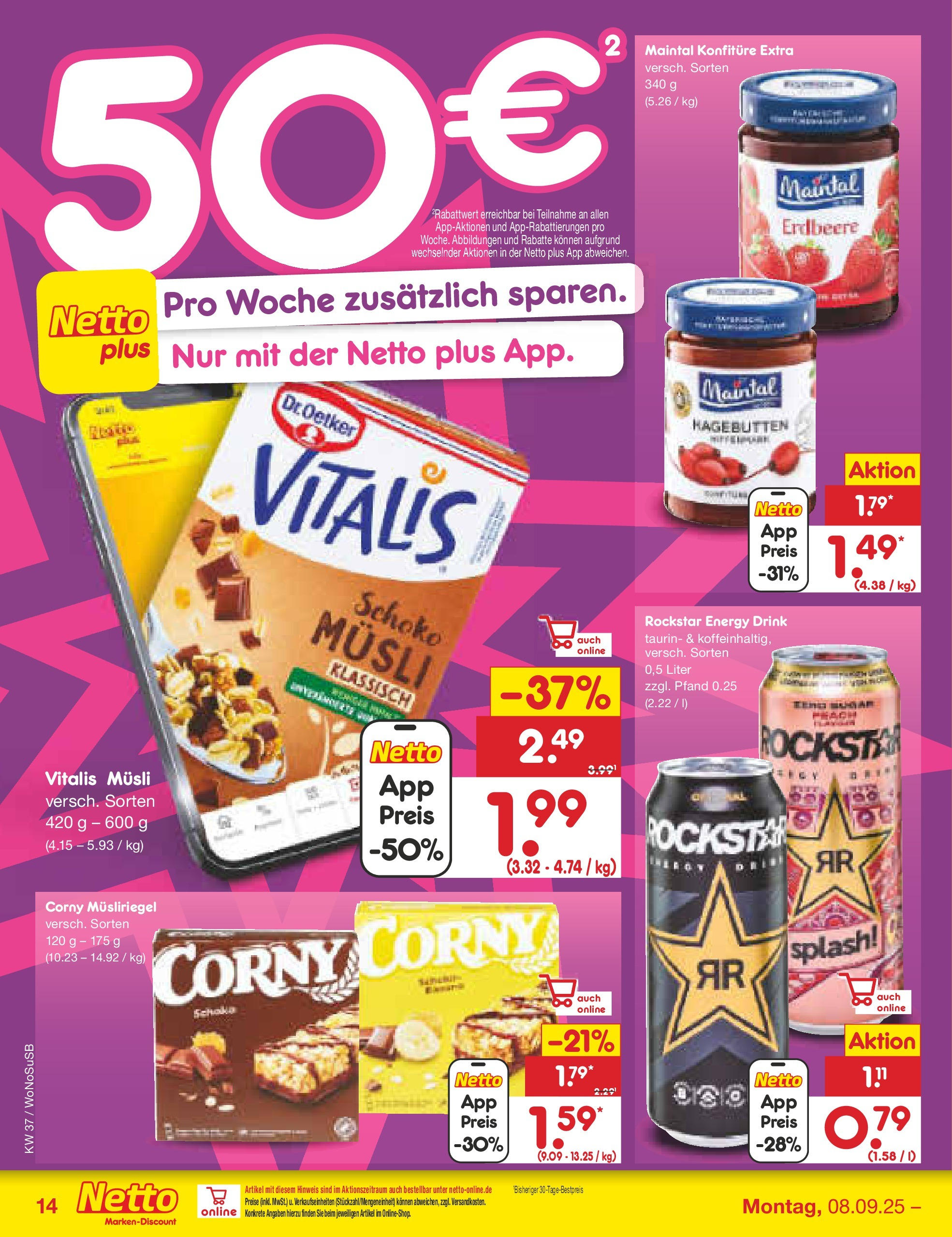 Netto Marken-Discount prospekt Mannheim (ab 07.09.2025) » Angebote | Seite: 14 | Produkte: Musli, Rockstar energy, Energy, Rockstar Netto Marken-Discount prospekt Mannheim (ab 07.09.2025) » Angebote | Seite: 14 | Produkte: Musli, Rockstar energy, Energy, Rockstar