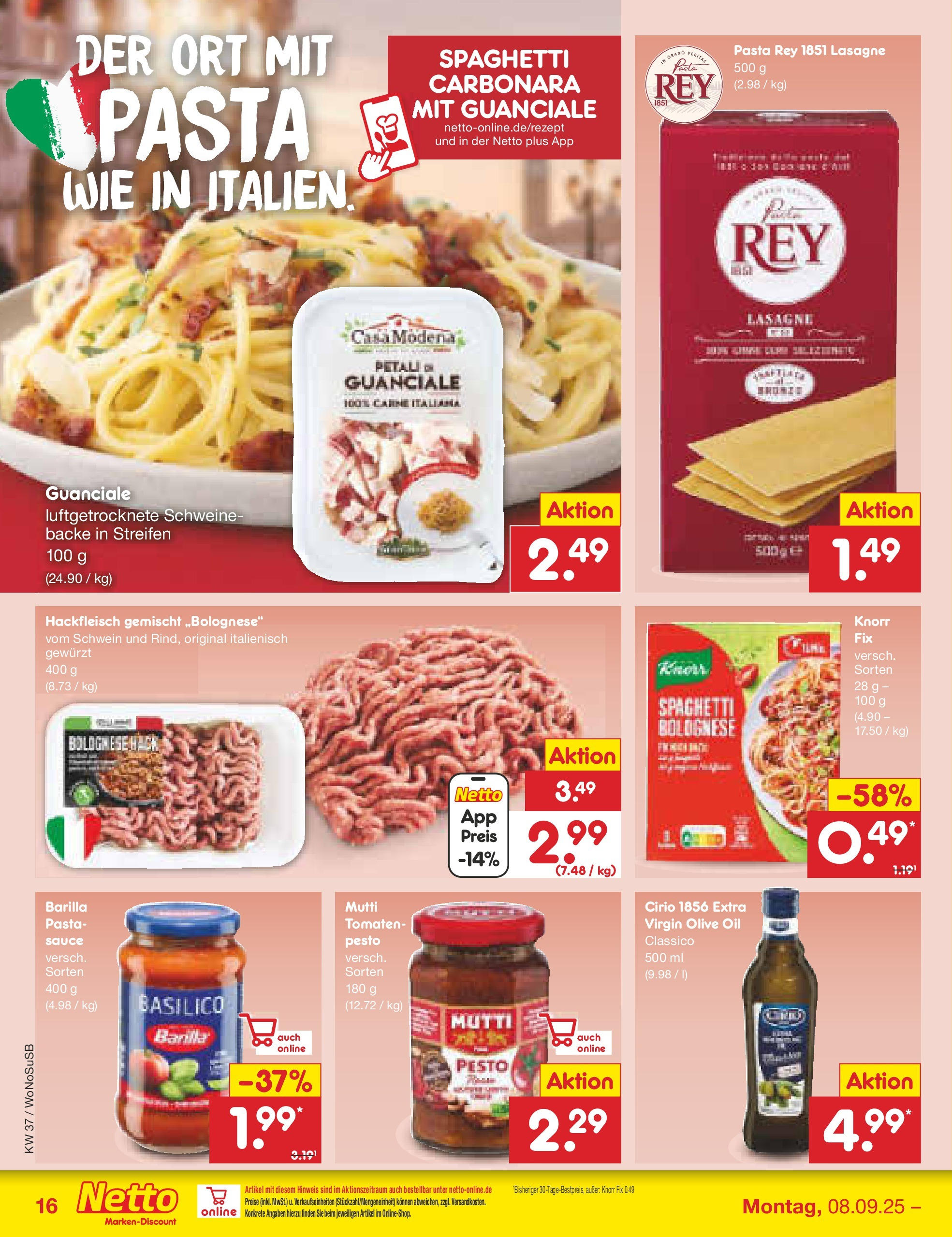 Netto Marken-Discount prospekt Mannheim (ab 07.09.2025) » Angebote | Seite: 16 | Produkte: Barilla, Tomaten, Knorr, Pasta Netto Marken-Discount prospekt Mannheim (ab 07.09.2025) » Angebote | Seite: 16 | Produkte: Barilla, Tomaten, Knorr, Pasta
