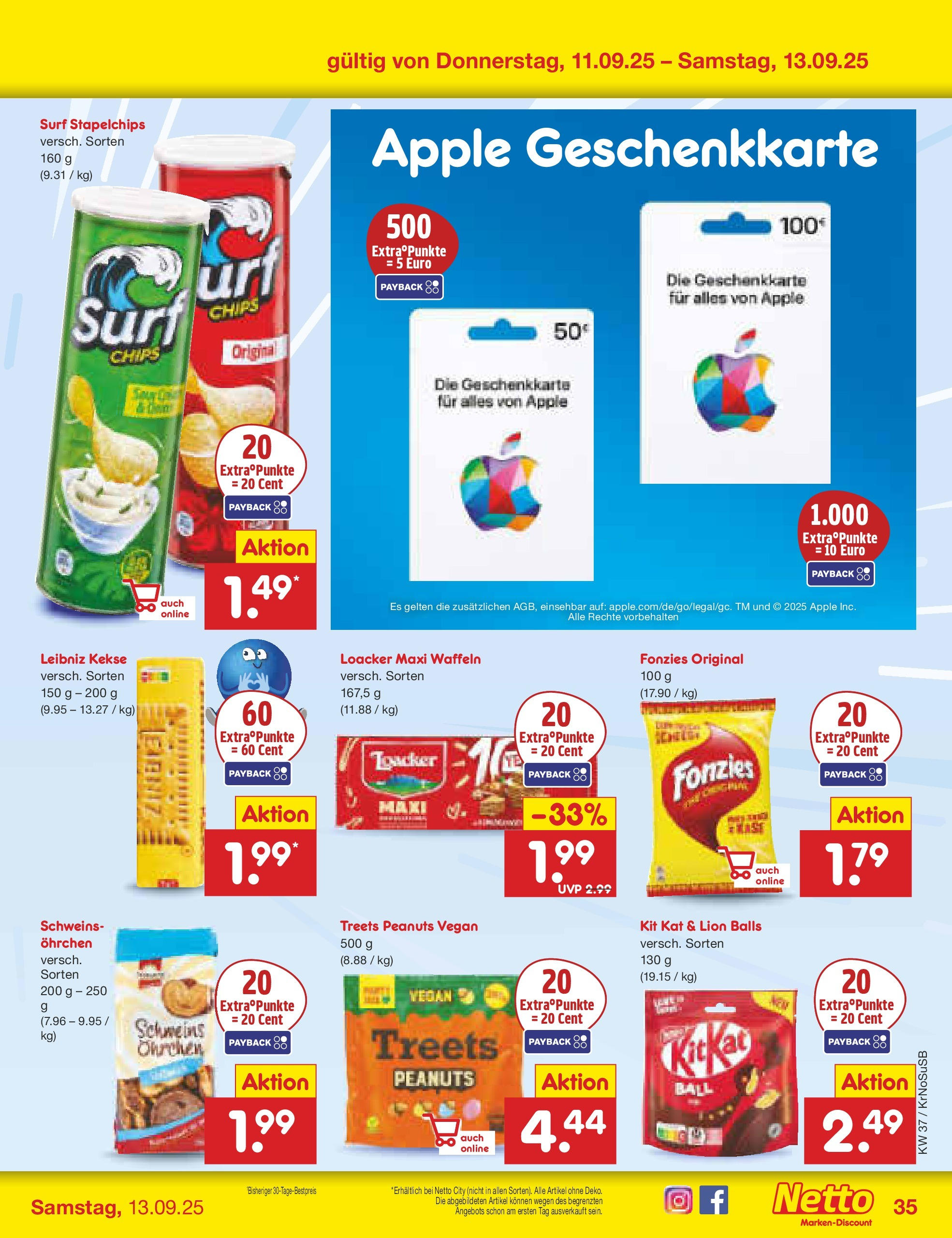 Netto Marken-Discount prospekt Duisburg	 (ab 08.09.2025) » Angebote | Seite: 51 | Produkte: Apple, Waffeln, Chips, Kekse