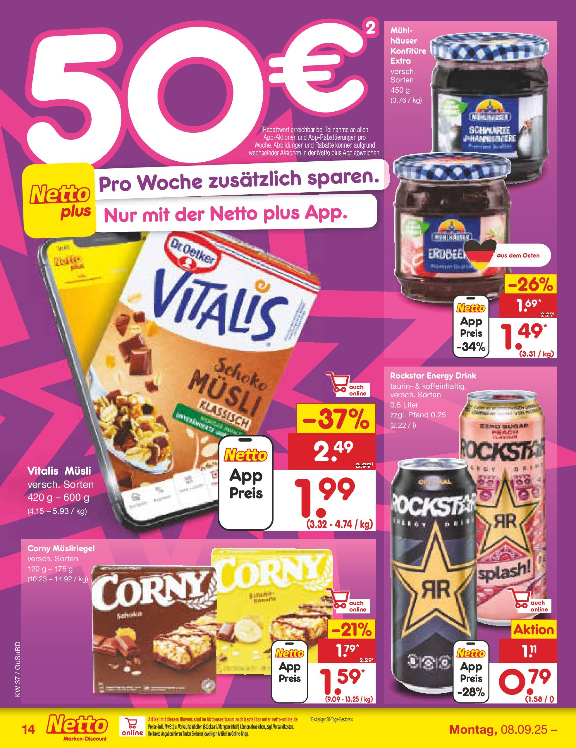 Netto Marken-Discount prospekt Glauchau	 (ab 07.09.2025) » Angebote | Seite: 14 | Produkte: Musli, Rockstar energy, Energy, Rockstar