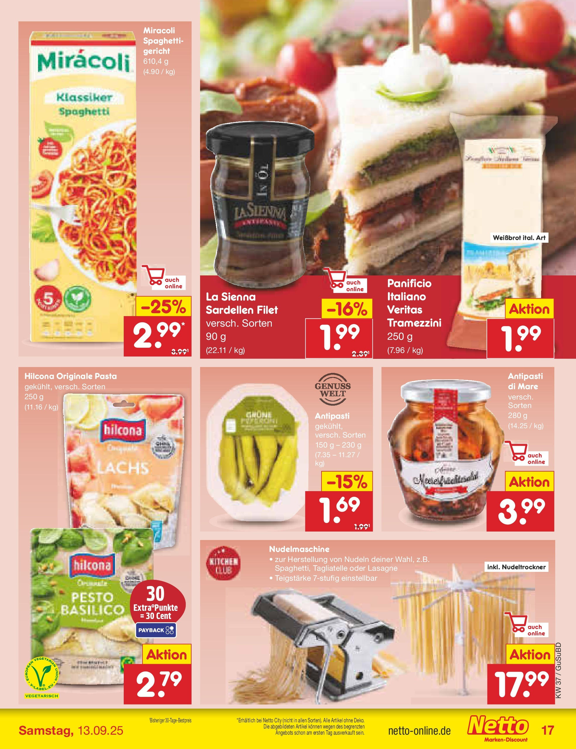 Netto Marken-Discount prospekt Glauchau	 (ab 07.09.2025) » Angebote | Seite: 17 | Produkte: Öl, Lachs, Pasta, Nudeln