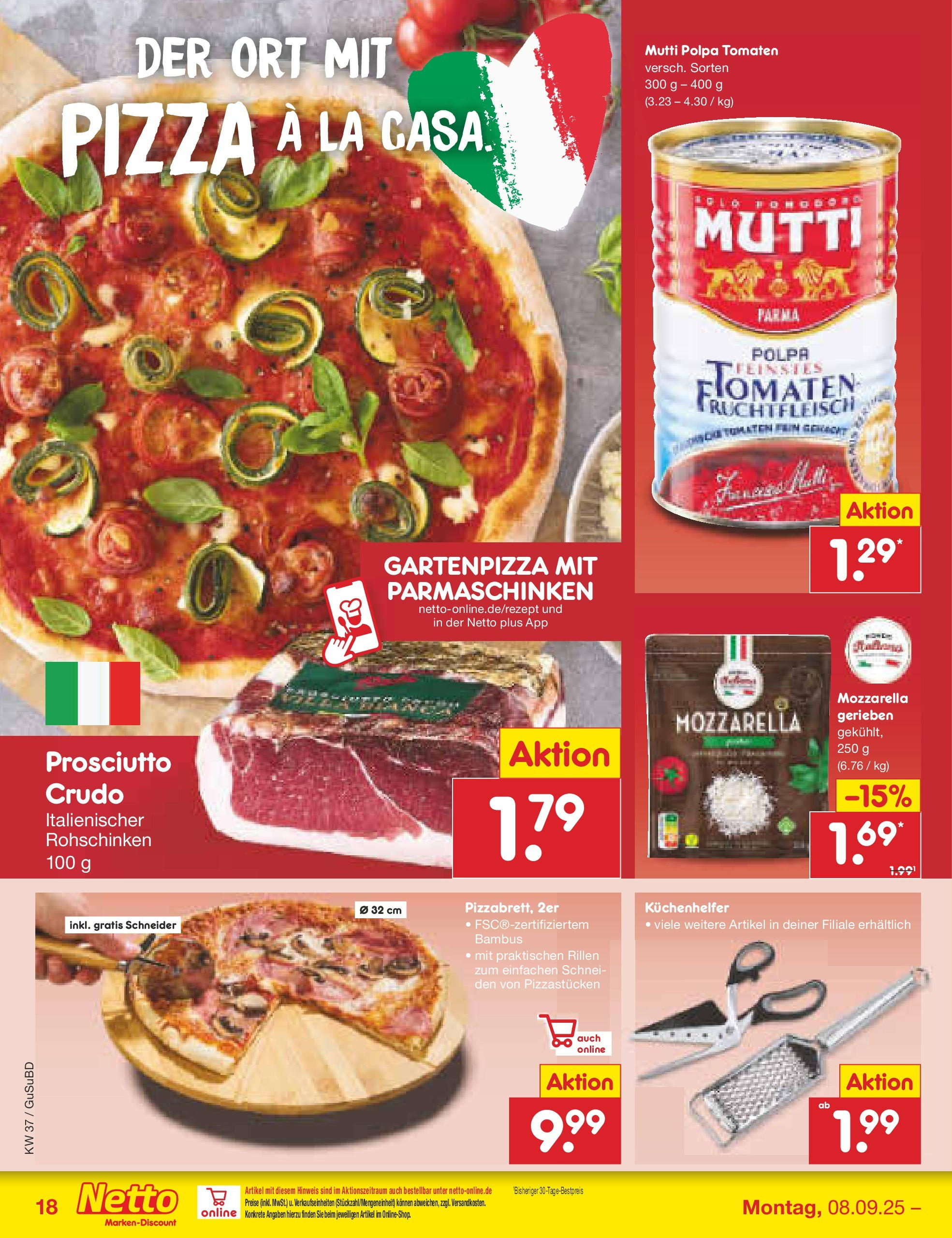 Netto Marken-Discount prospekt Glauchau	 (ab 07.09.2025) » Angebote | Seite: 20 | Produkte: Mozzarella, Tomaten, Pizza