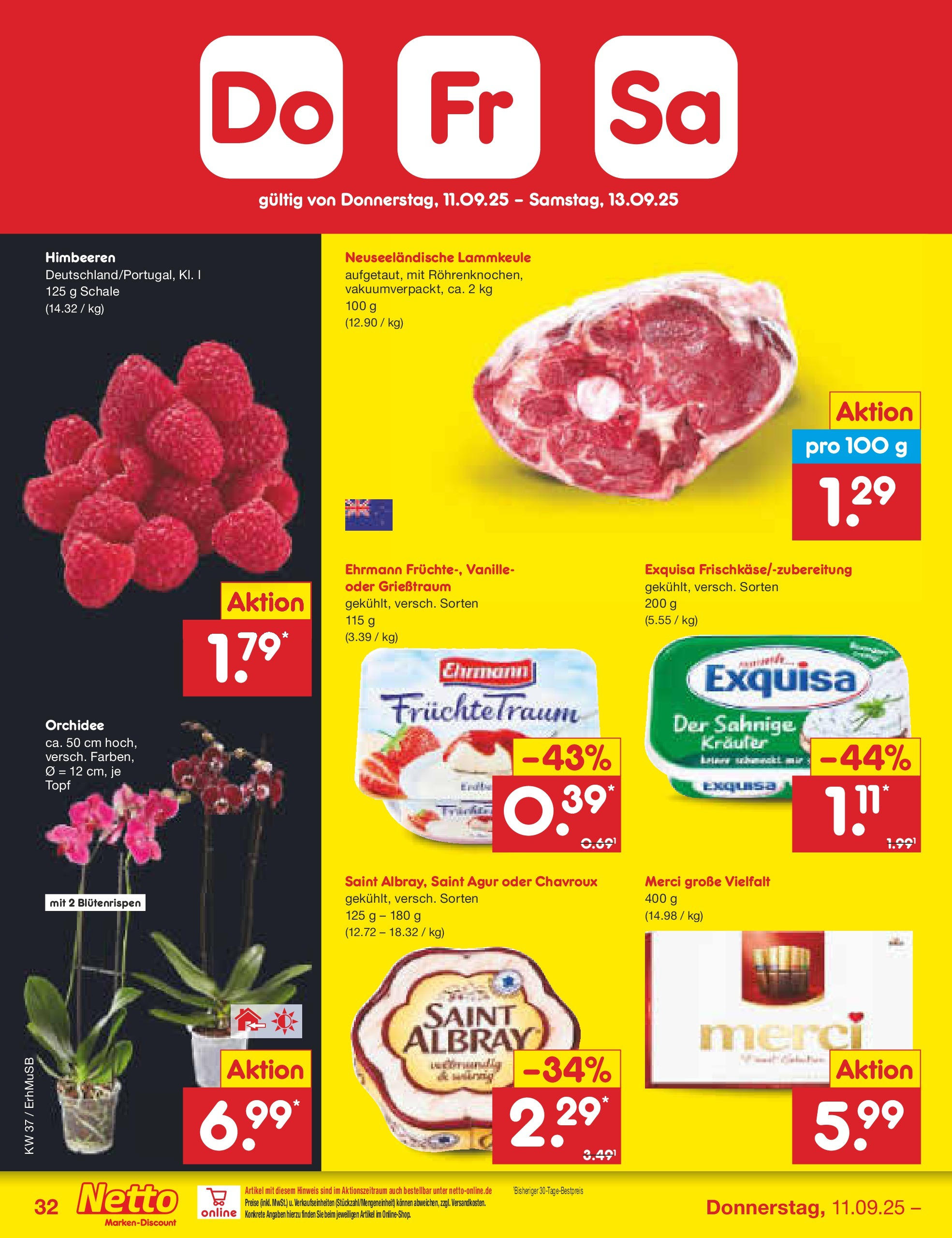 Netto Marken-Discount prospekt München (ab 08.09.2025) » Angebote | Seite: 48 | Produkte: Himbeeren, Lammkeule, Merci, Exquisa Netto Marken-Discount prospekt München (ab 08.09.2025) » Angebote | Seite: 48 | Produkte: Himbeeren, Lammkeule, Merci, Exquisa