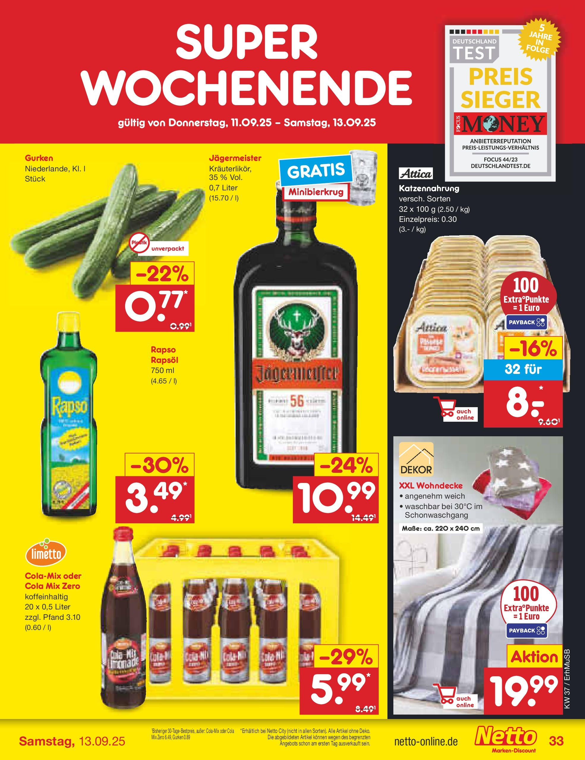 Netto Marken-Discount prospekt München (ab 08.09.2025) » Angebote | Seite: 49 | Produkte: Cola, Rapsöl, Jägermeister, Gurken Netto Marken-Discount prospekt München (ab 08.09.2025) » Angebote | Seite: 49 | Produkte: Cola, Rapsöl, Jägermeister, Gurken