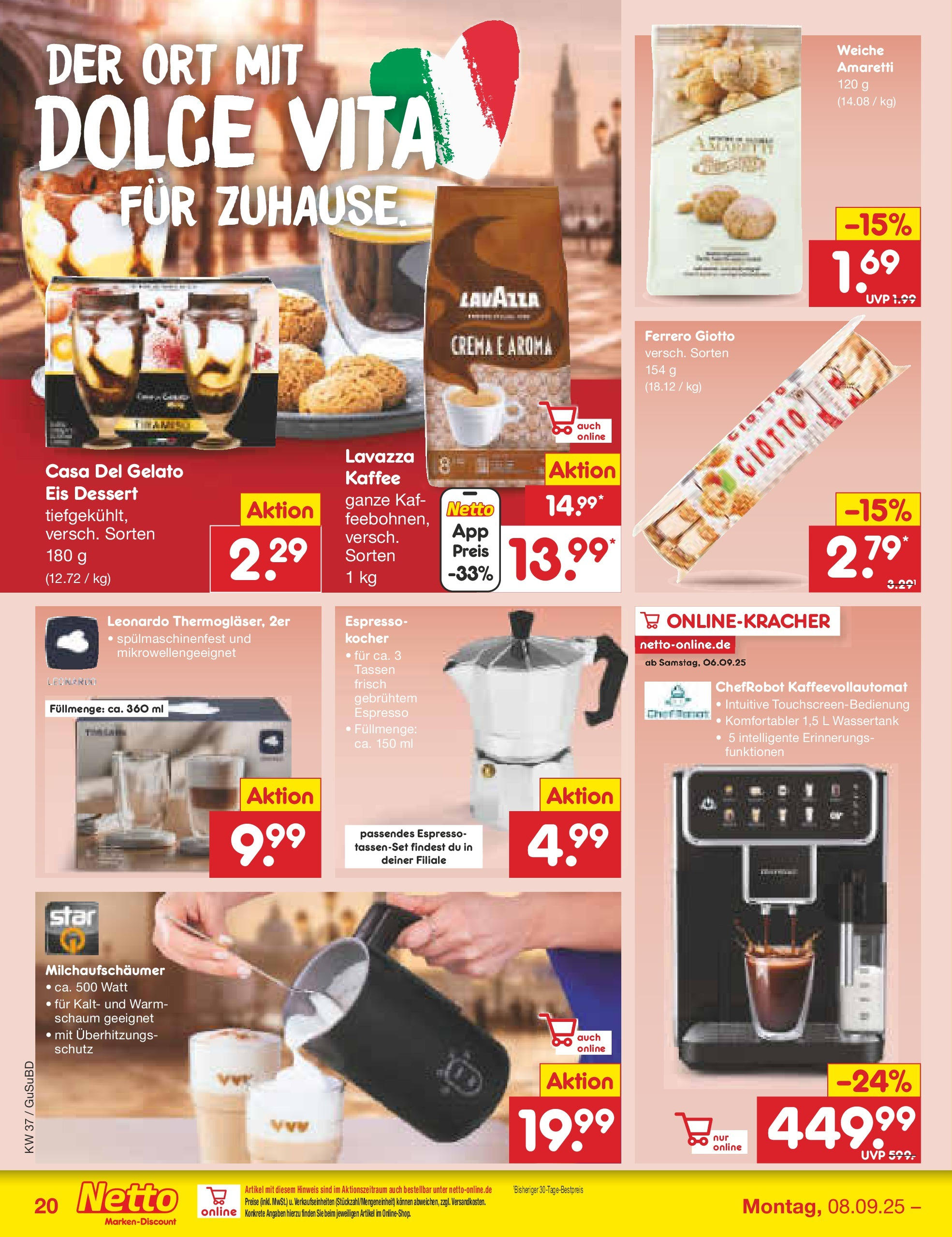 Netto Marken-Discount prospekt Glauchau	 (ab 07.09.2025) » Angebote | Seite: 26 | Produkte: Lavazza, Kocher, Kaffee, Eis