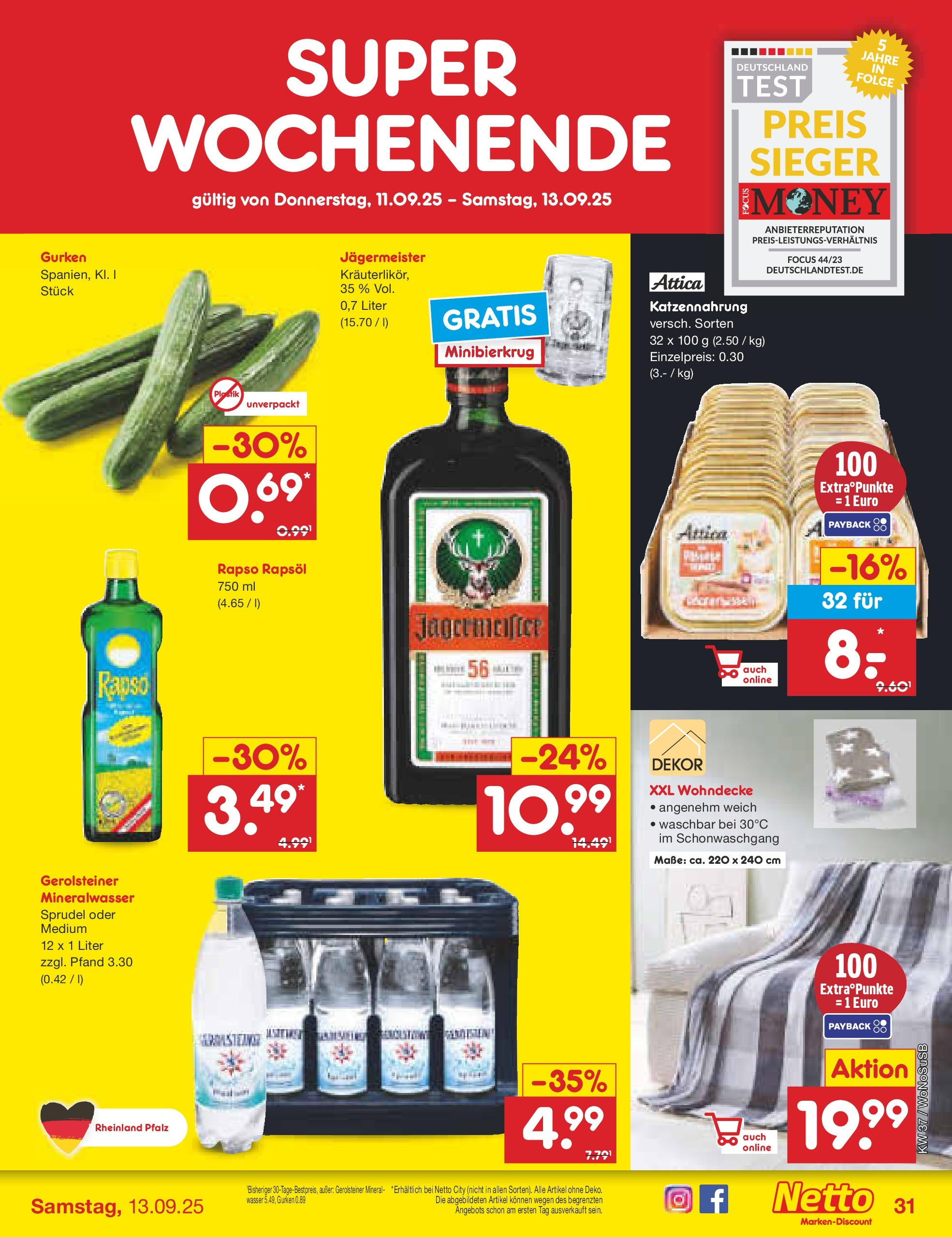 Netto Marken-Discount prospekt Mannheim (ab 07.09.2025) » Angebote | Seite: 45 | Produkte: Wasser, Jägermeister, Gurken, Gerolsteiner Netto Marken-Discount prospekt Mannheim (ab 07.09.2025) » Angebote | Seite: 45 | Produkte: Wasser, Jägermeister, Gurken, Gerolsteiner