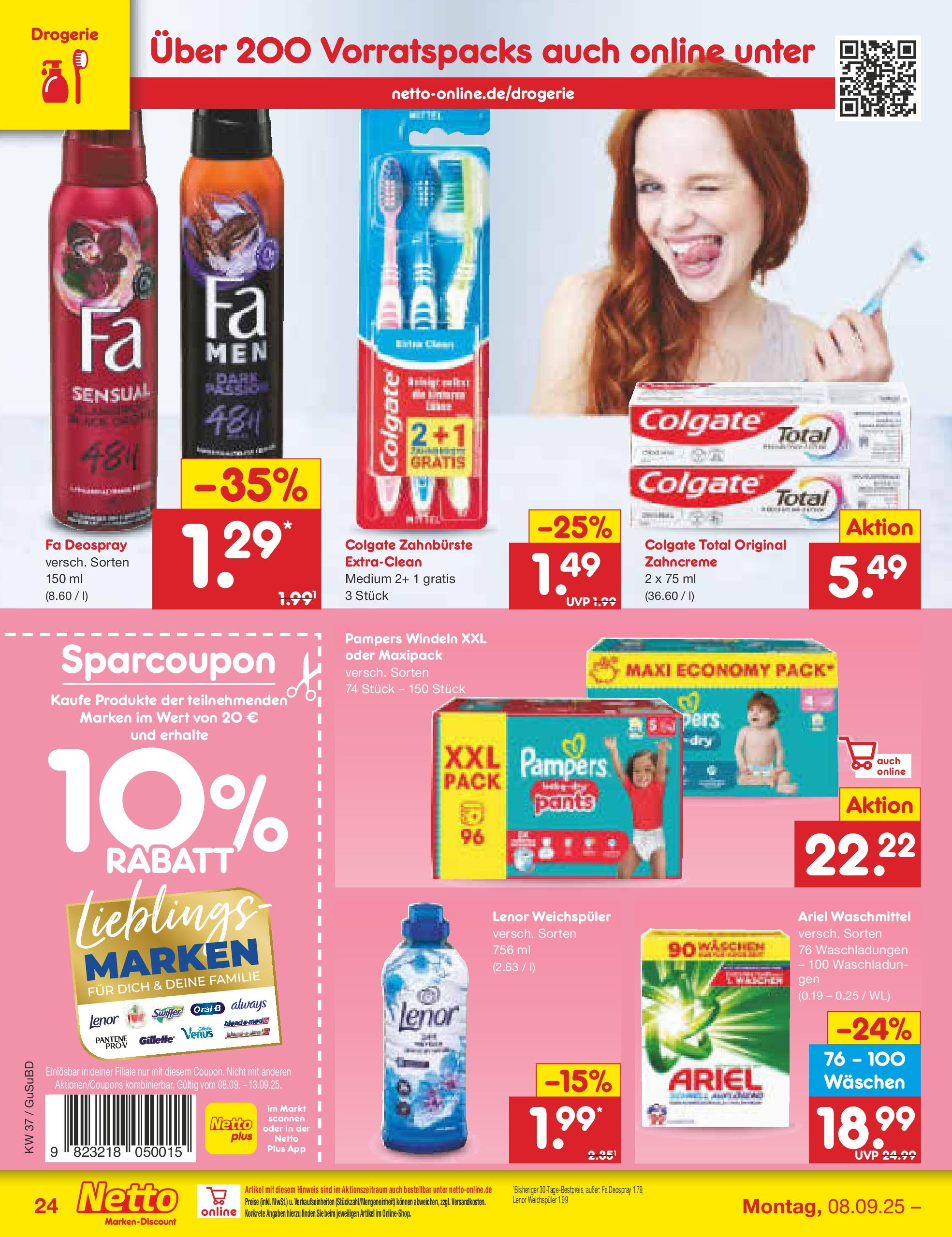 Netto Marken-Discount prospekt Glauchau	 (ab 07.09.2025) » Angebote | Seite: 34 | Produkte: Lenor, Zahnbürste, Waschmittel, Deospray