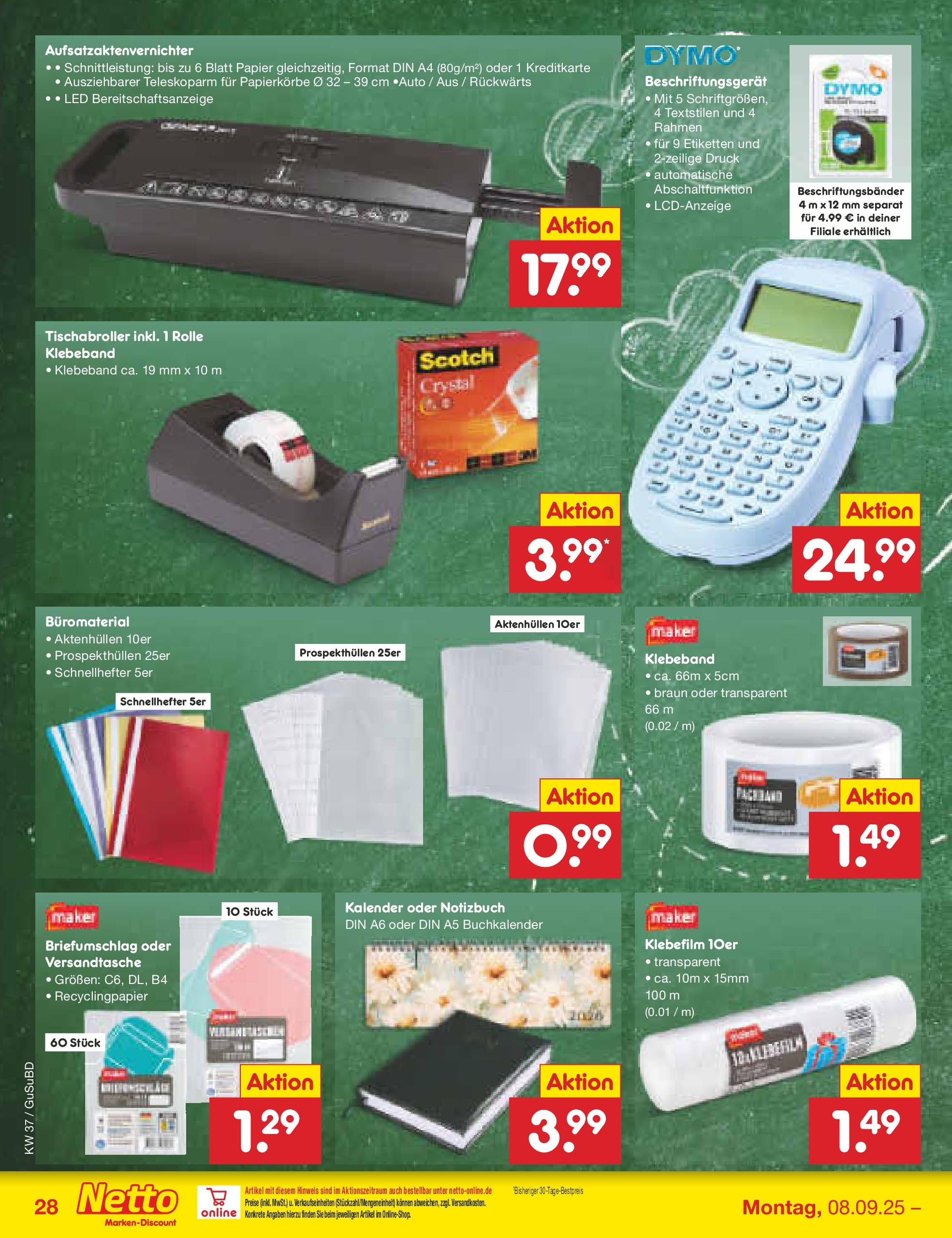 Netto Marken-Discount prospekt Glauchau	 (ab 07.09.2025) » Angebote | Seite: 38 | Produkte: Notizbuch