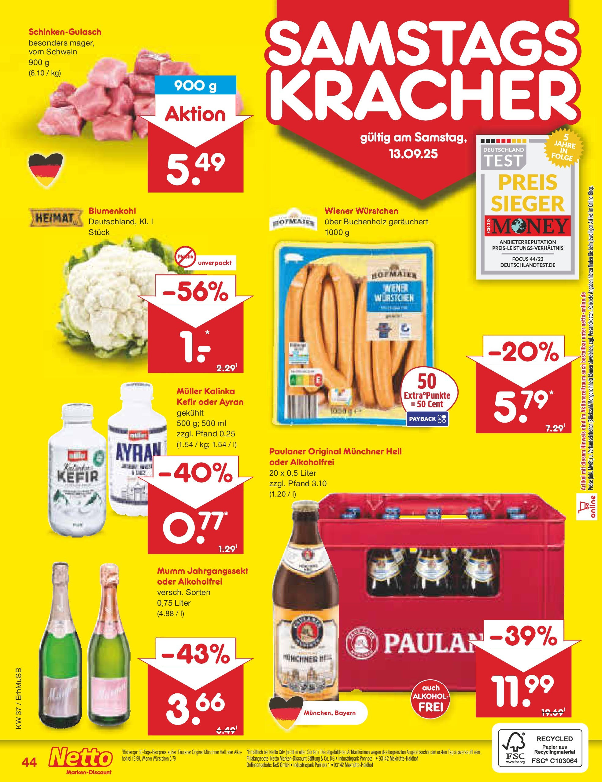 Netto Marken-Discount prospekt München (ab 08.09.2025) » Angebote | Seite: 64 | Produkte: Kefir, Wiener wurstchen, Blumenkohl, Paulaner Netto Marken-Discount prospekt München (ab 08.09.2025) » Angebote | Seite: 64 | Produkte: Kefir, Wiener wurstchen, Blumenkohl, Paulaner
