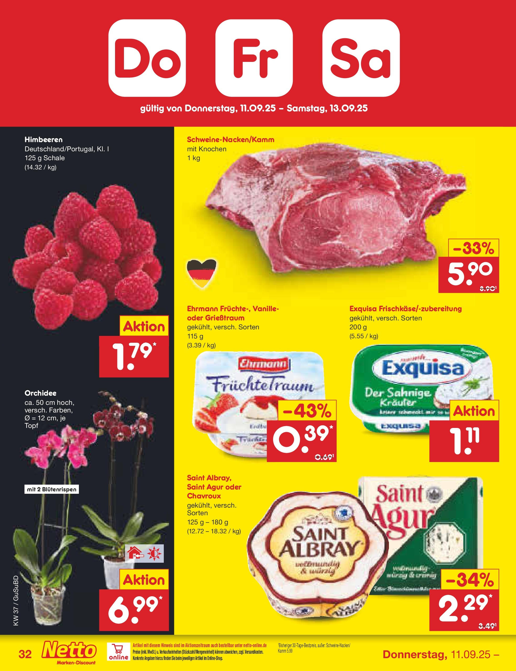 Netto Marken-Discount prospekt Glauchau	 (ab 07.09.2025) » Angebote | Seite: 48 | Produkte: Himbeeren, Orchidee, Exquisa