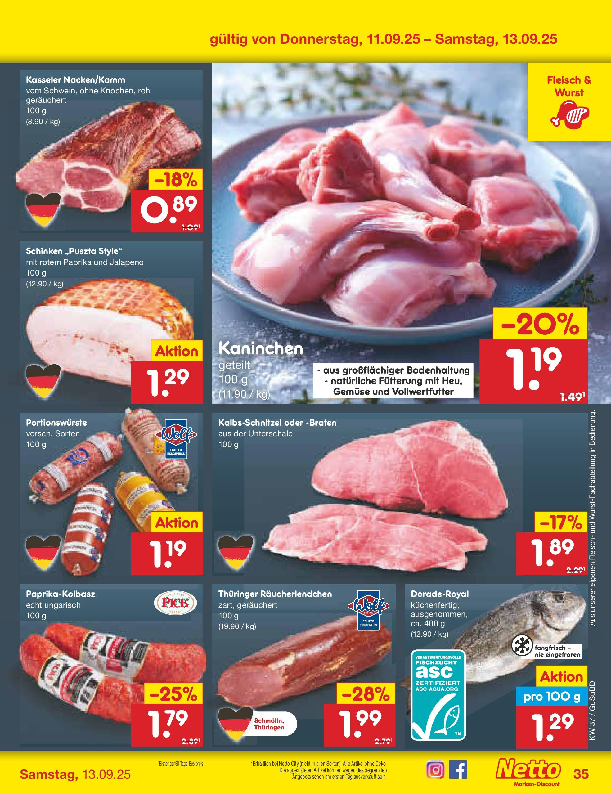 Netto Marken-Discount prospekt Glauchau	 (ab 07.09.2025) » Angebote | Seite: 51 | Produkte: Kaninchen, Paprika, Wurst, Fleisch