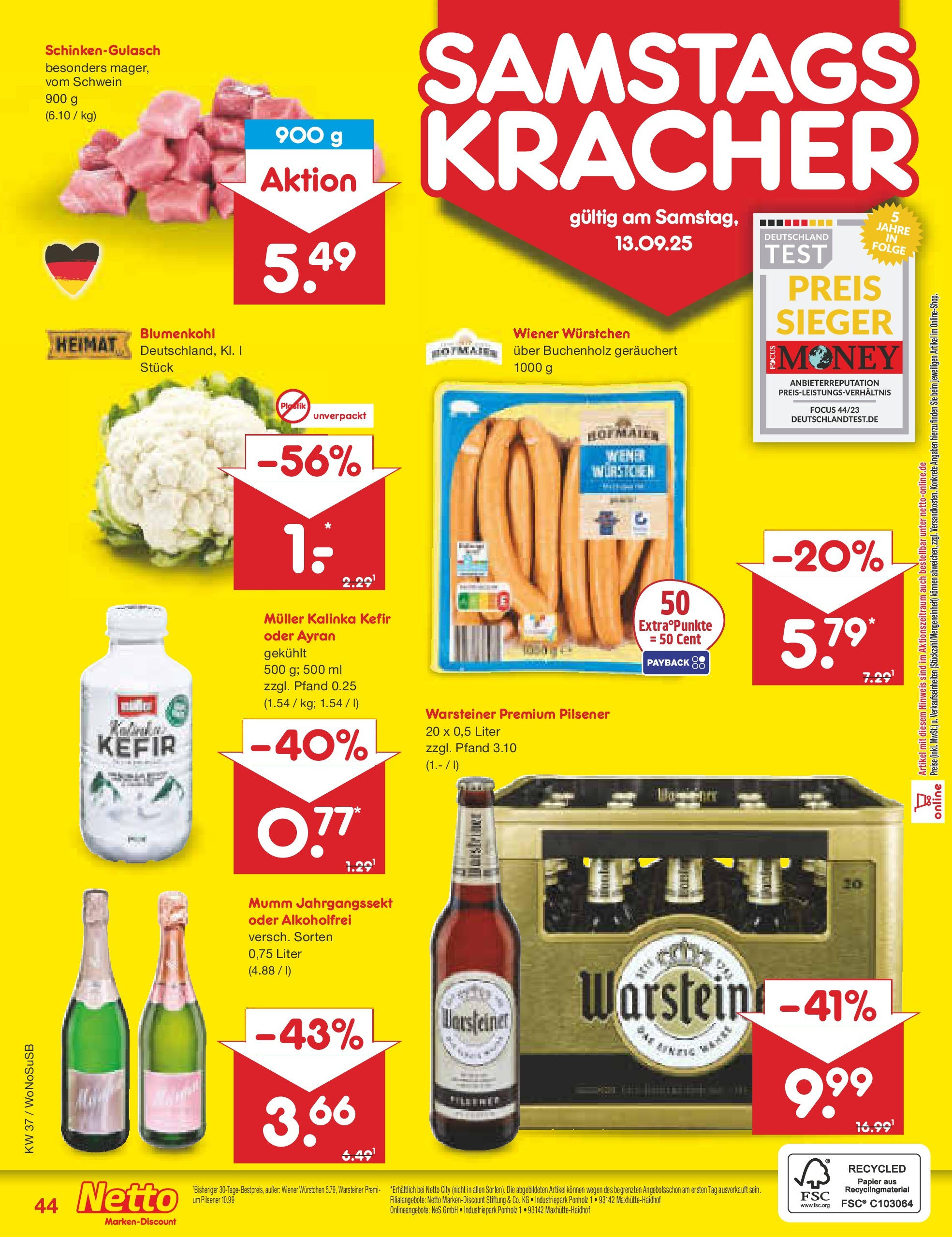 Netto Marken-Discount prospekt Mannheim (ab 07.09.2025) » Angebote | Seite: 64 | Produkte: Kefir, Wiener wurstchen, Warsteiner, Blumenkohl Netto Marken-Discount prospekt Mannheim (ab 07.09.2025) » Angebote | Seite: 64 | Produkte: Kefir, Wiener wurstchen, Warsteiner, Blumenkohl