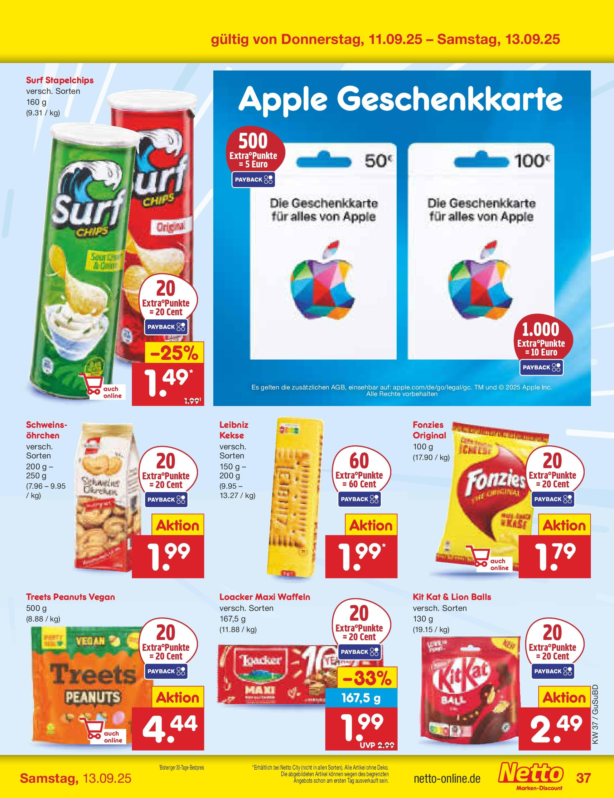 Netto Marken-Discount prospekt Glauchau	 (ab 07.09.2025) » Angebote | Seite: 53 | Produkte: Apple, Waffeln, Chips, Kekse