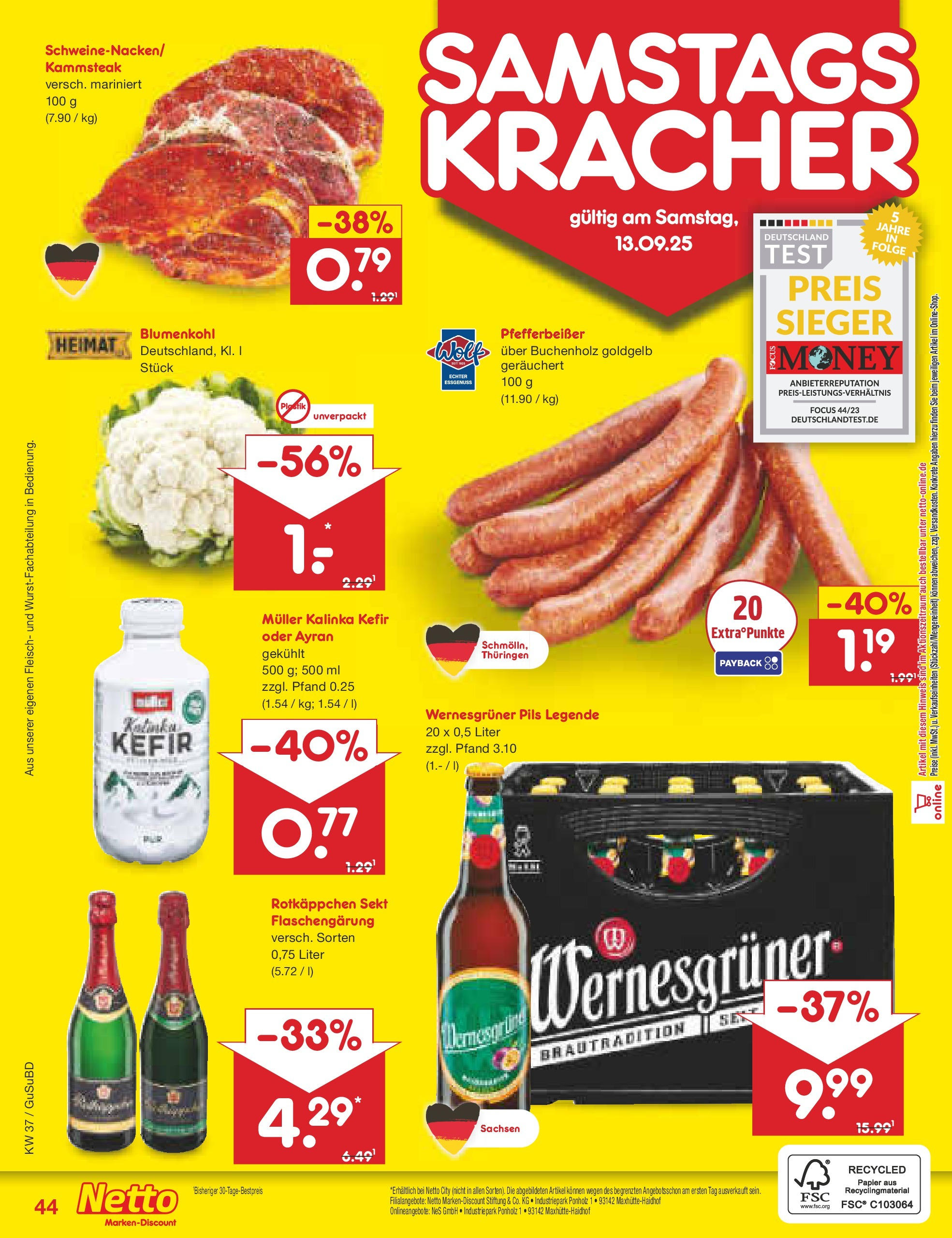Netto Marken-Discount prospekt Glauchau	 (ab 07.09.2025) » Angebote | Seite: 64 | Produkte: Kefir, Sekt, Rotkäppchen, Fleisch