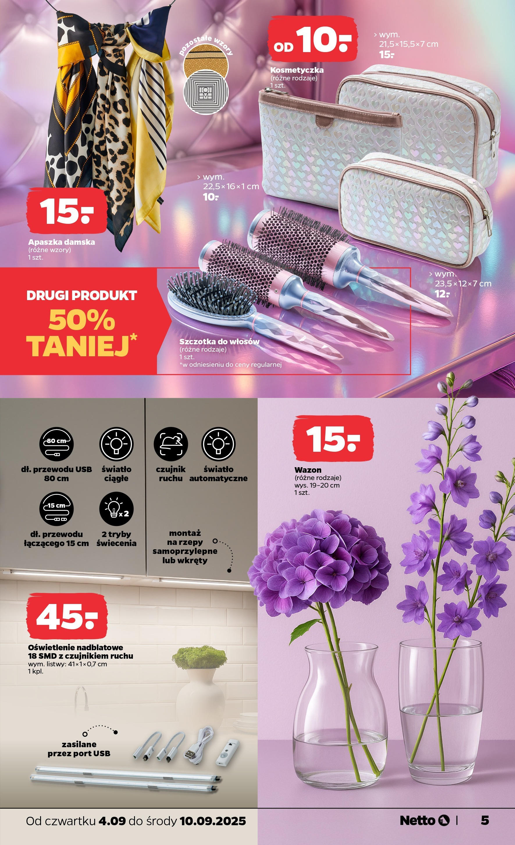 Netto gazetka - Non Food od 04.09.2025 | Promocje | Strona: 5 | Produkty: Apaszka, USB, Wazon, Szczotka Netto gazetka - Non Food od 04.09.2025 - Aktualne promocje | Strona: 5 | Produkty: Apaszka, USB, Wazon, Szczotka
