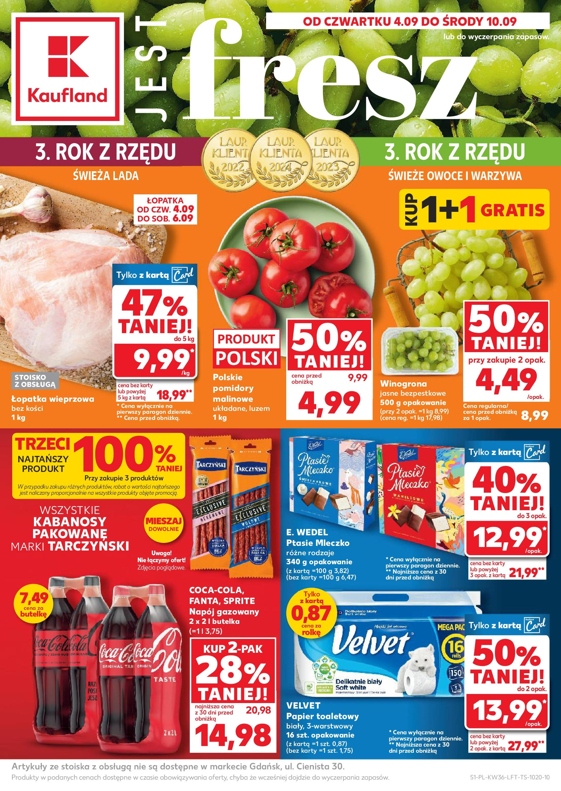 Kaufland gazetka (04.09.2025) - od jutra | Strona: 1 | Produkty: Karta, Winogrona, Kabanosy, Pomidory Kaufland gazetka od 04.09.2025 - od jutra PDF | Strona: 1 | Produkty: Karta, Winogrona, Kabanosy, Pomidory