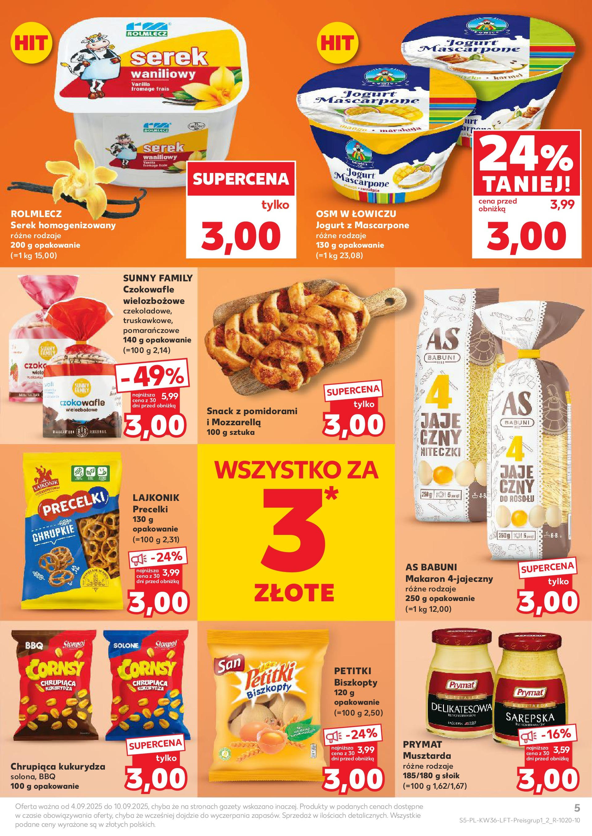 Kaufland gazetka (04.09.2025) - od jutra | Strona: 5 | Produkty: Serek, Kukurydza, Musztarda, Mascarpone Kaufland gazetka od 04.09.2025 - od jutra PDF | Strona: 5 | Produkty: Serek, Kukurydza, Musztarda, Mascarpone