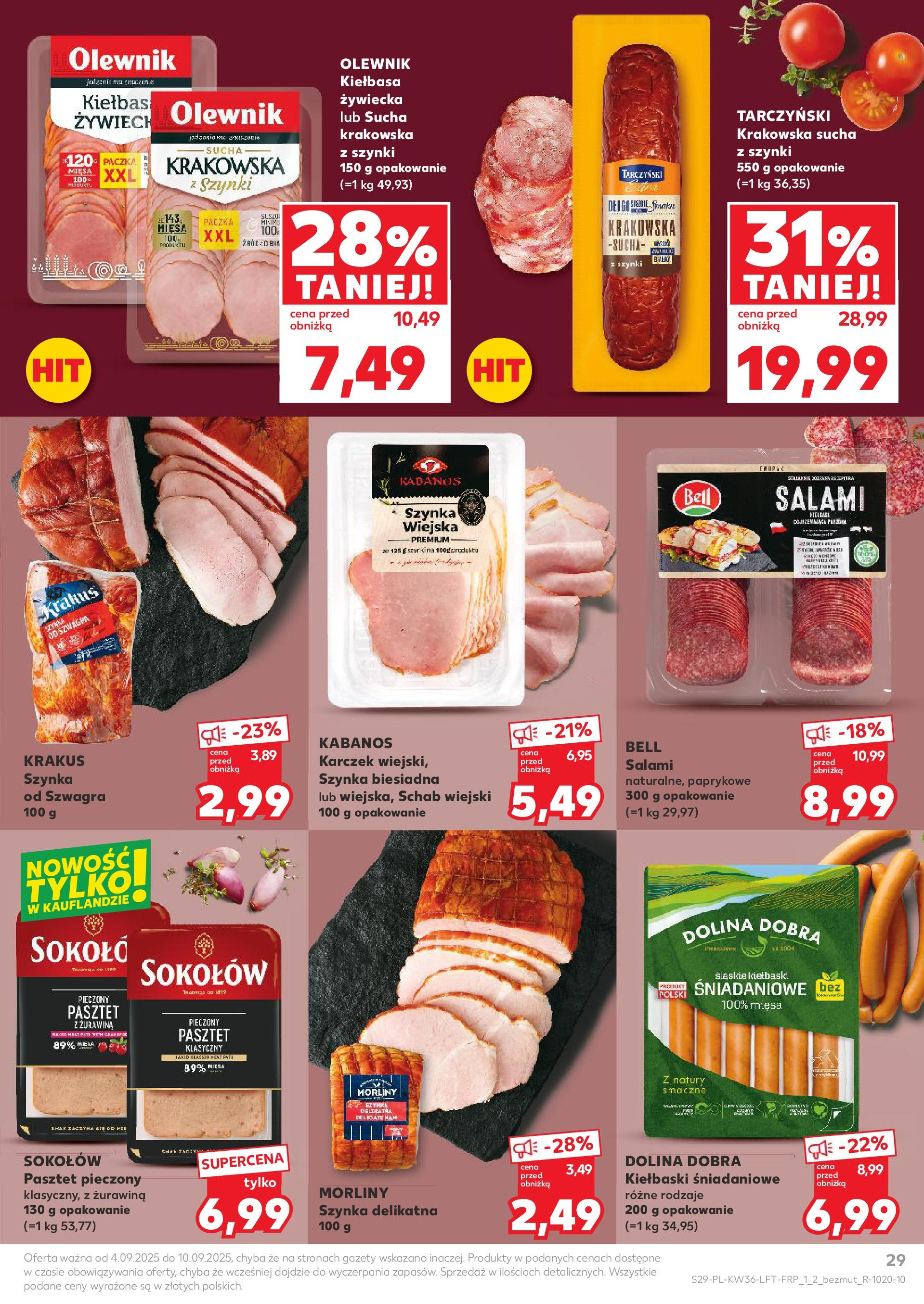 Kaufland gazetka (04.09.2025) - od jutra | Strona: 29 | Produkty: Kiełbasa, Kiełbaski, Szynka, Żurawina Kaufland gazetka od 04.09.2025 - od jutra PDF | Strona: 29 | Produkty: Kiełbasa, Kiełbaski, Szynka, Żurawina