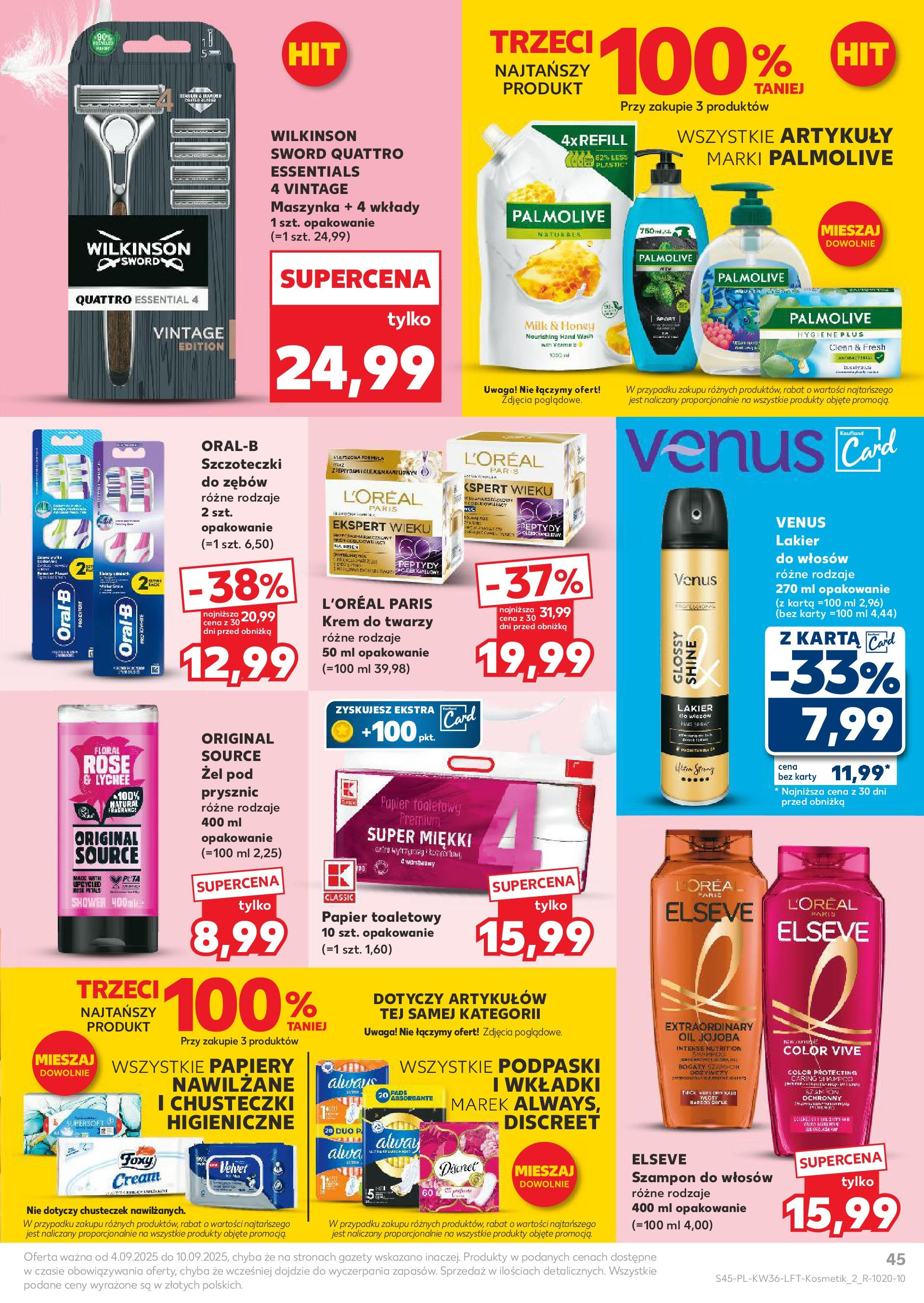Kaufland gazetka (04.09.2025) - od jutra | Strona: 45 | Produkty: Karta, Papier toaletowy, Podpaski, Prysznic Kaufland gazetka od 04.09.2025 - od jutra PDF | Strona: 45 | Produkty: Karta, Papier toaletowy, Podpaski, Prysznic