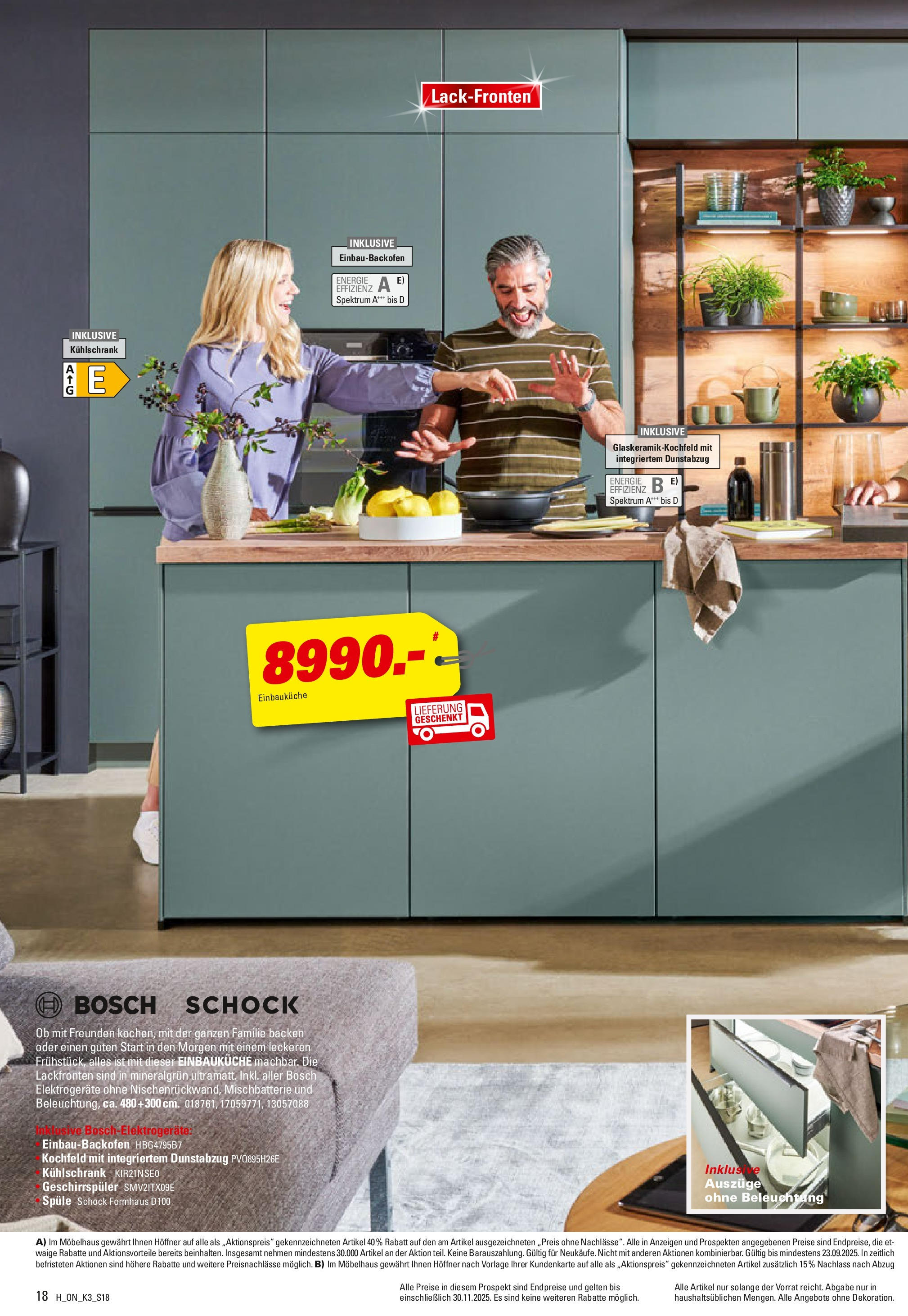 Höffner Küchen- Power Wochen (ab 31.07.2025) zum Blättern | Seite: 18 | Produkte: Geschirrspüler, Einbauküche, Kühlschrank, Dunstabzug
