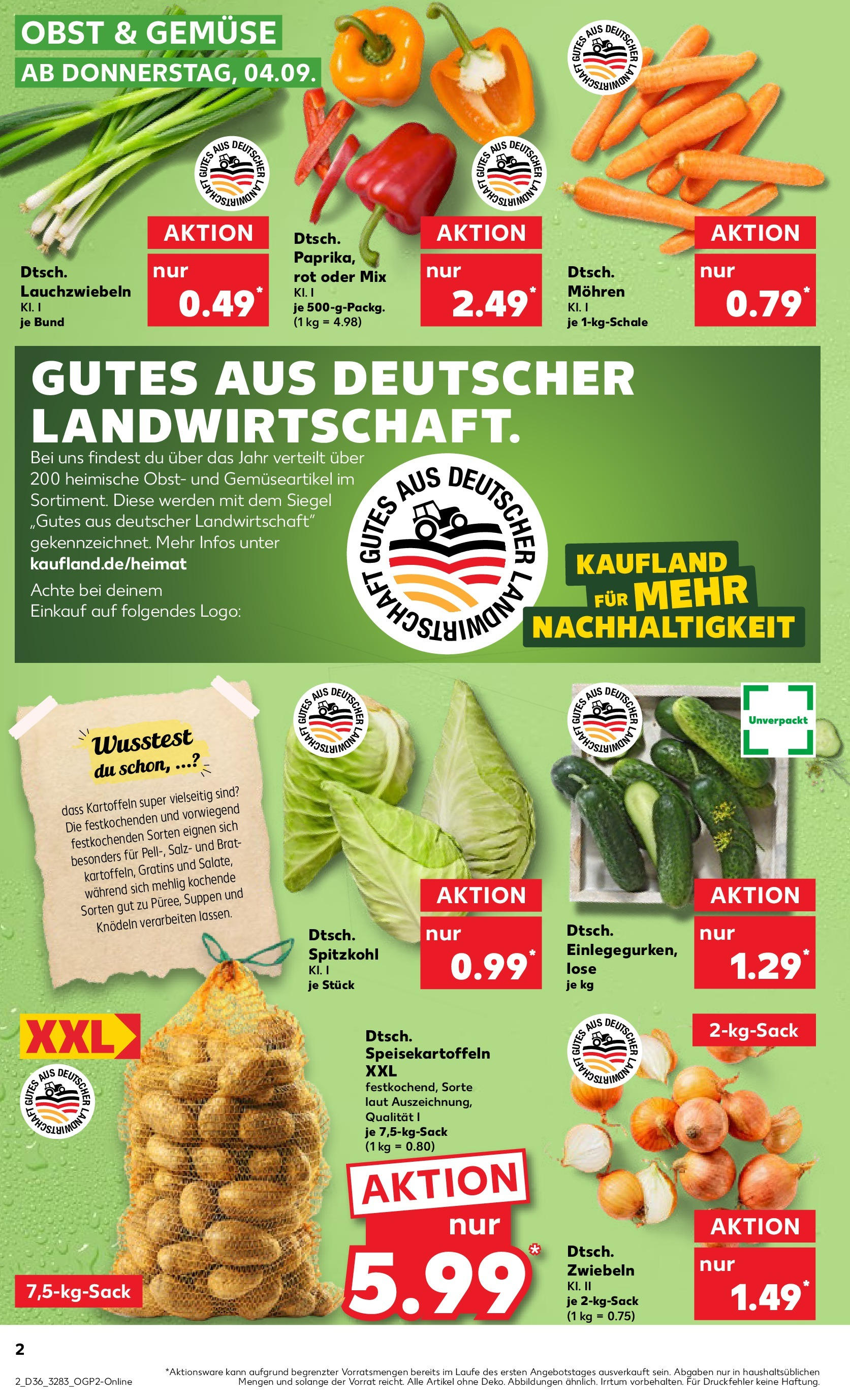 Prospekt Kaufland ab 04.09.2025 » Angebote und Werbung Online | Seite: 2 | Produkte: Kartoffeln, Gemüse, Obst, Salz Prospekt Kaufland ab 04.09.2025 » Angebote Online zum Blättern | Seite: 2 | Produkte: Kartoffeln, Gemüse, Obst, Salz