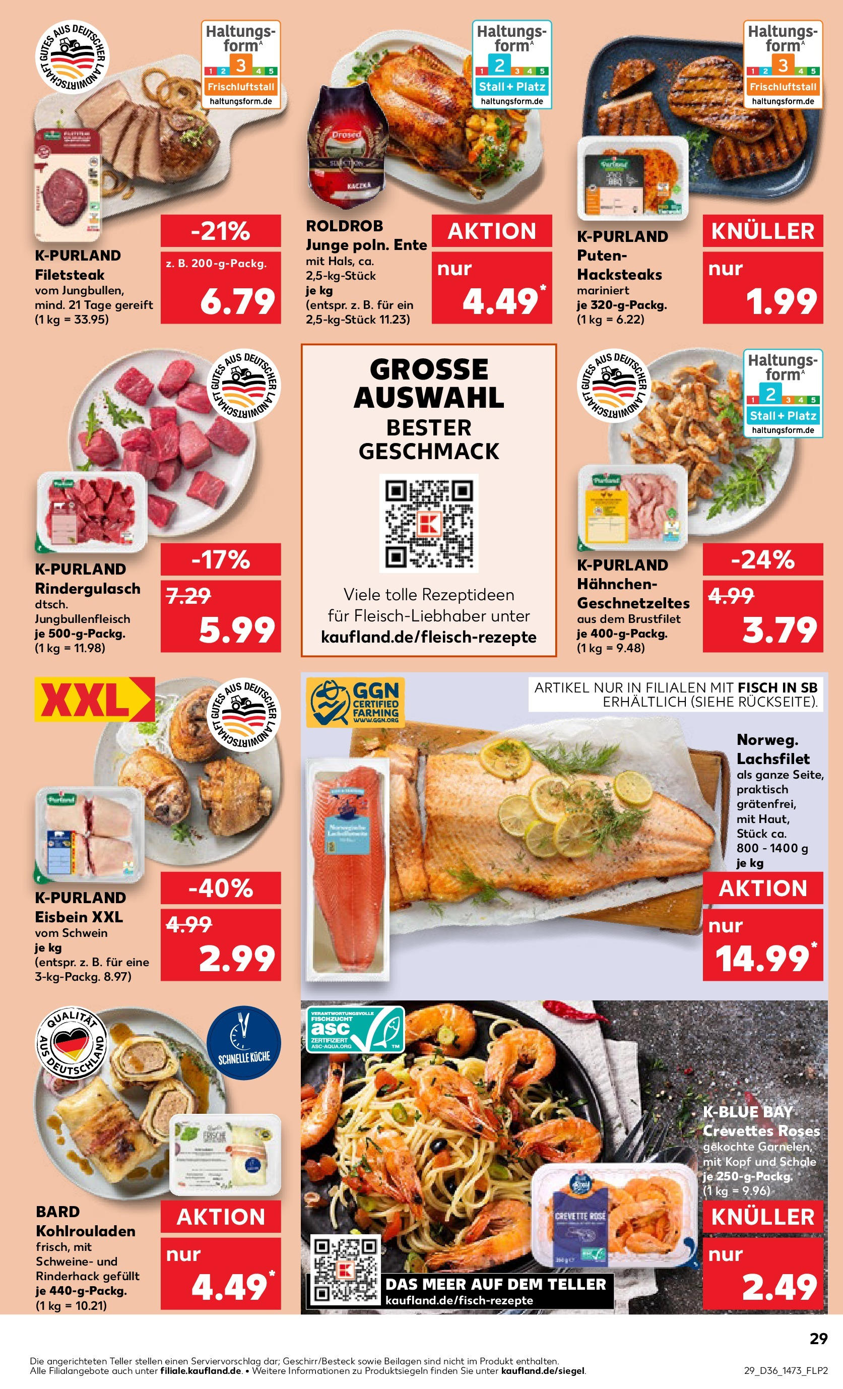 Prospekt Kaufland ab 04.09.2025 » Angebote und Werbung Online | Seite: 29 | Produkte: Rindergulasch, Küche, Fisch, Ente Prospekt Kaufland ab 04.09.2025 » Angebote Online zum Blättern | Seite: 29 | Produkte: Rindergulasch, Küche, Fisch, Ente