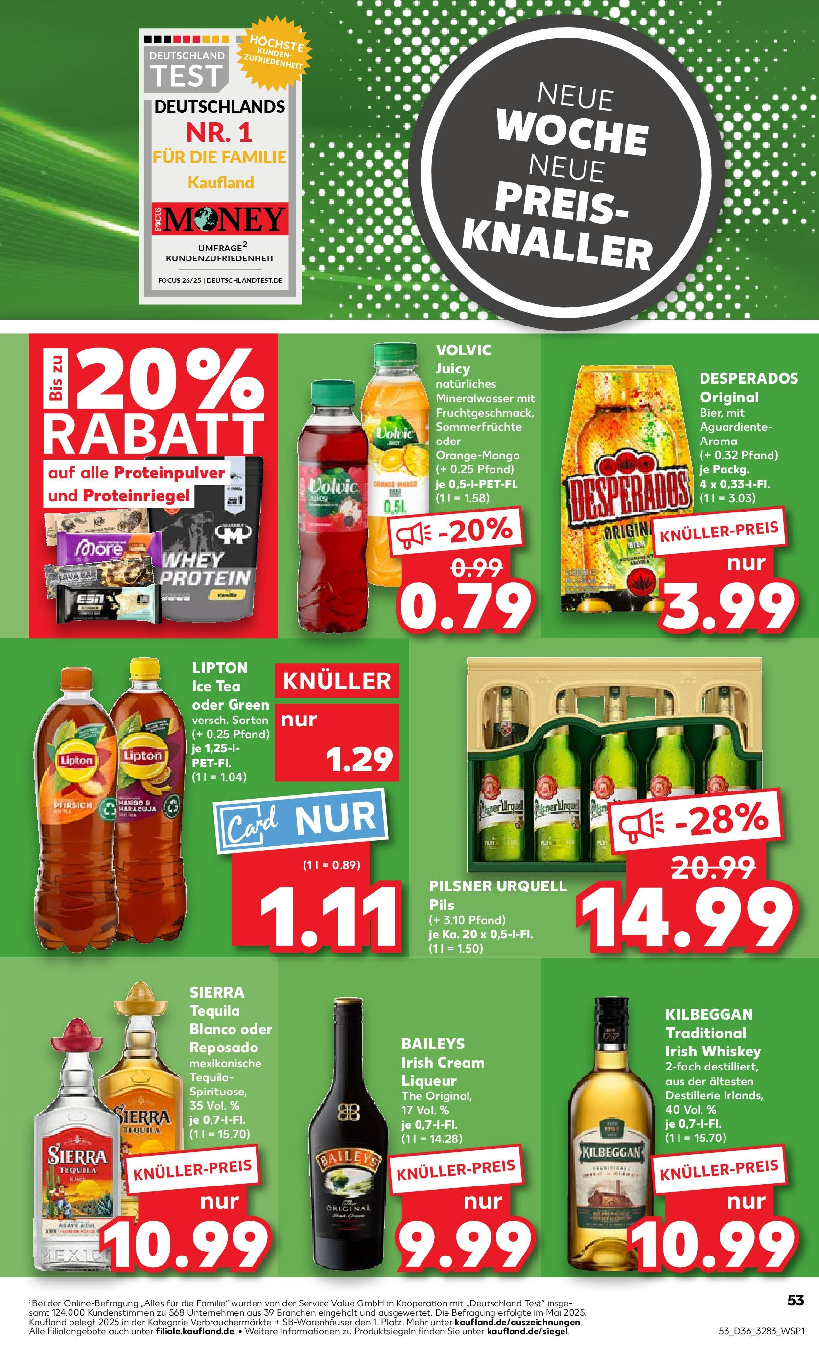 Prospekt Kaufland ab 04.09.2025 » Angebote und Werbung Online | Seite: 53 | Produkte: Mineralwasser, Tequila, Pfirsich, Volvic Prospekt Kaufland ab 04.09.2025 » Angebote Online zum Blättern | Seite: 53 | Produkte: Mineralwasser, Tequila, Pfirsich, Volvic