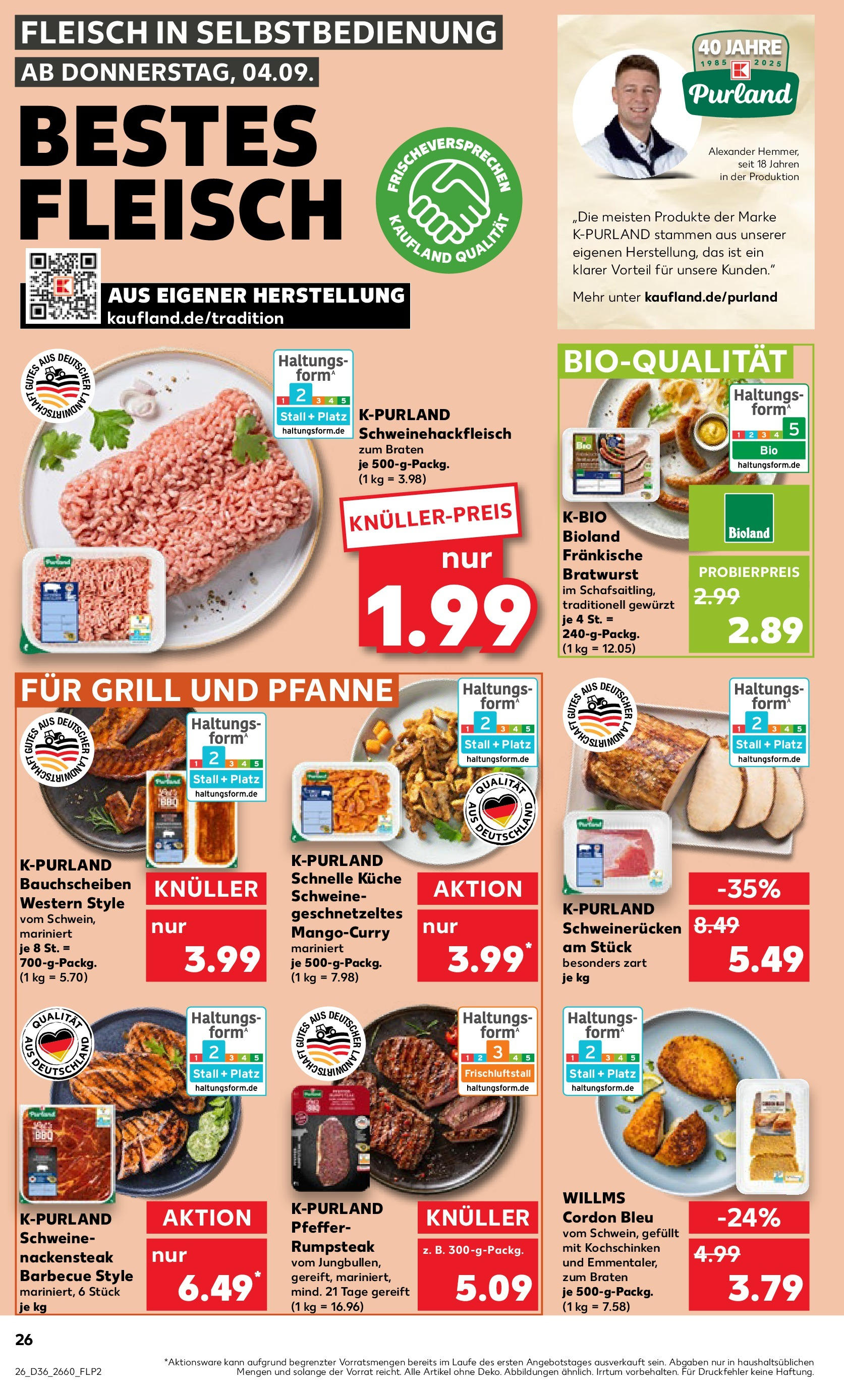 Prospekt Kaufland ab 04.09.2025 » Angebote Online zum Blättern | Seite: 26 | Produkte: Rumpsteak, Bratwurst, Schweinerucken, Fleisch