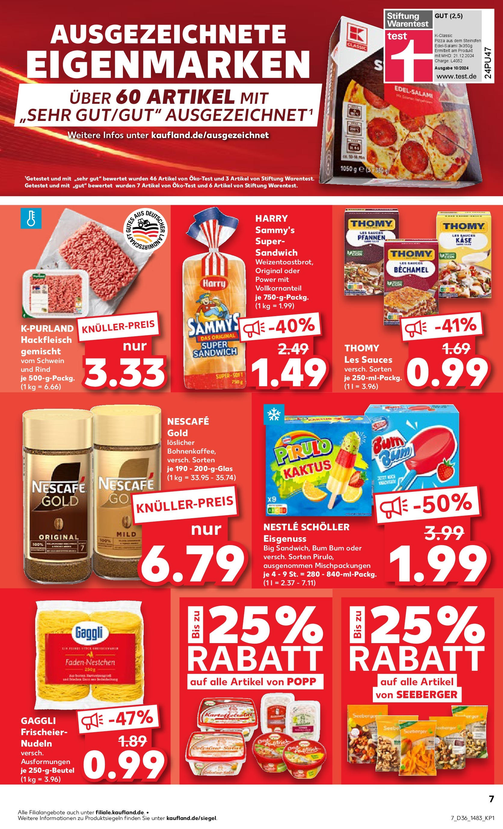 Prospekt Kaufland ab 04.09.2025 » Angebote Online zum Blättern | Seite: 7 | Produkte: Nescafe, Thomy les sauces, Toast, Nudeln