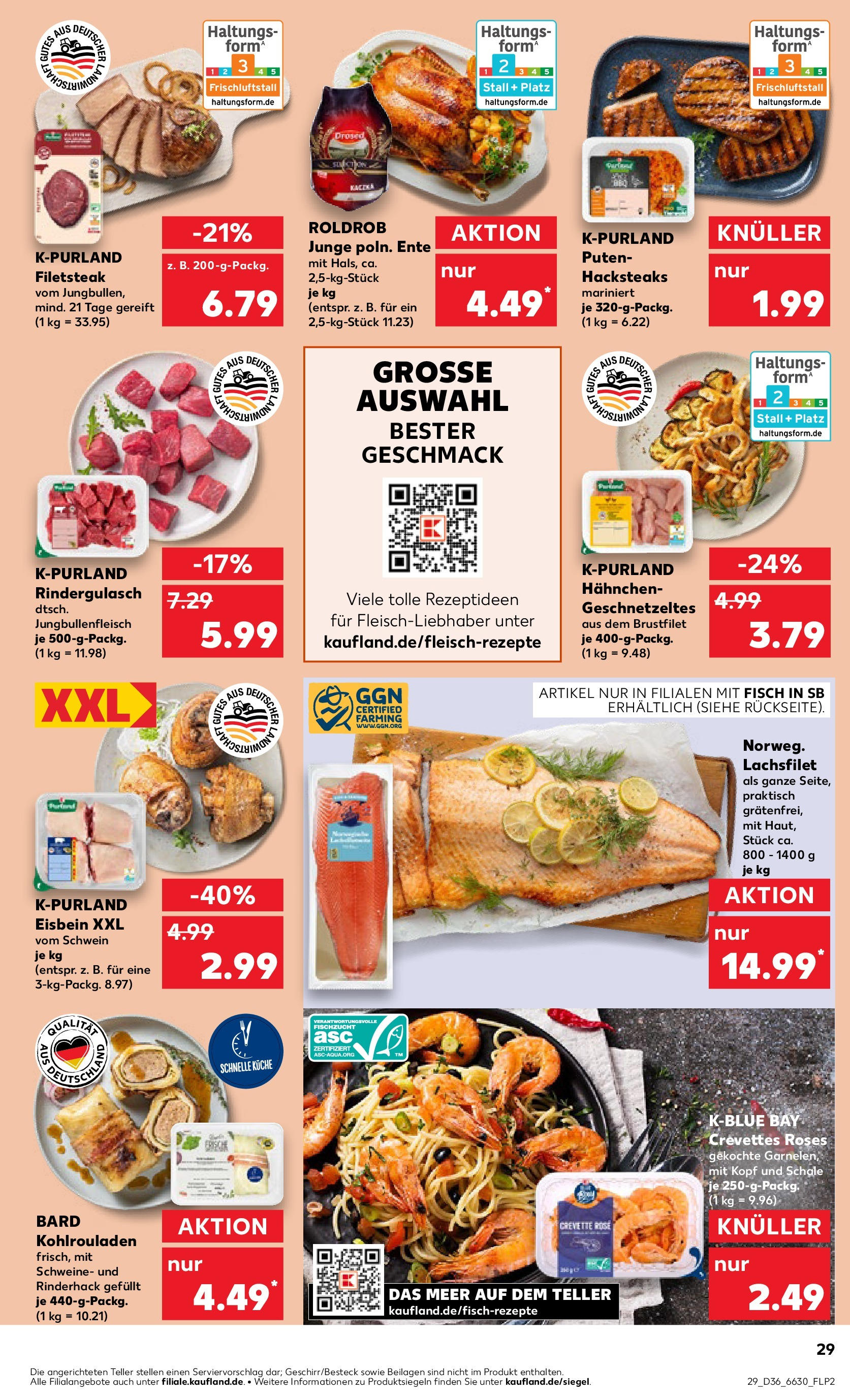 Prospekt Kaufland ab 04.09.2025 » Angebote und Werbung Online | Seite: 29 | Produkte: Rindergulasch, Küche, Fisch, Ente Prospekt Kaufland ab 04.09.2025 » Angebote Online zum Blättern | Seite: 29 | Produkte: Rindergulasch, Küche, Fisch, Ente