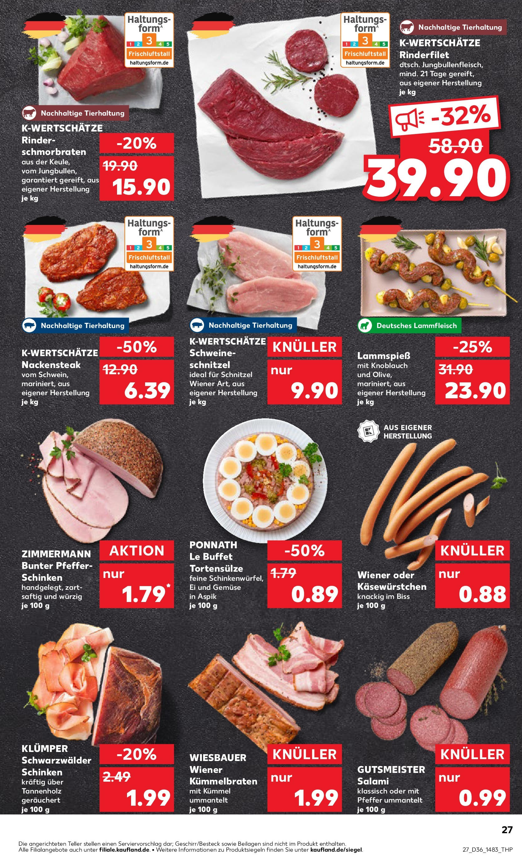 Prospekt Kaufland ab 04.09.2025 » Angebote Online zum Blättern | Seite: 27 | Produkte: Rinderfilet, Schnitzel, Pfeffer, Salami