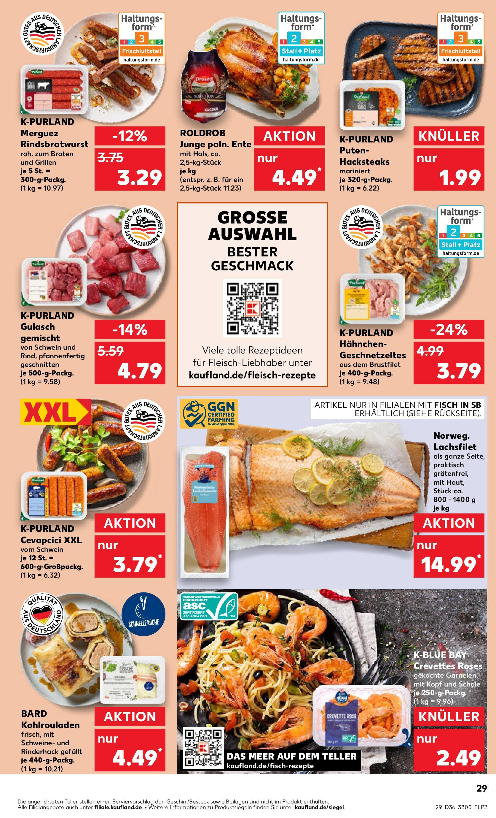 Prospekt Kaufland ab 04.09.2025 » Angebote Online zum Blättern | Seite: 29 | Produkte: Hahnchen, Cevapcici, Fisch, Ente