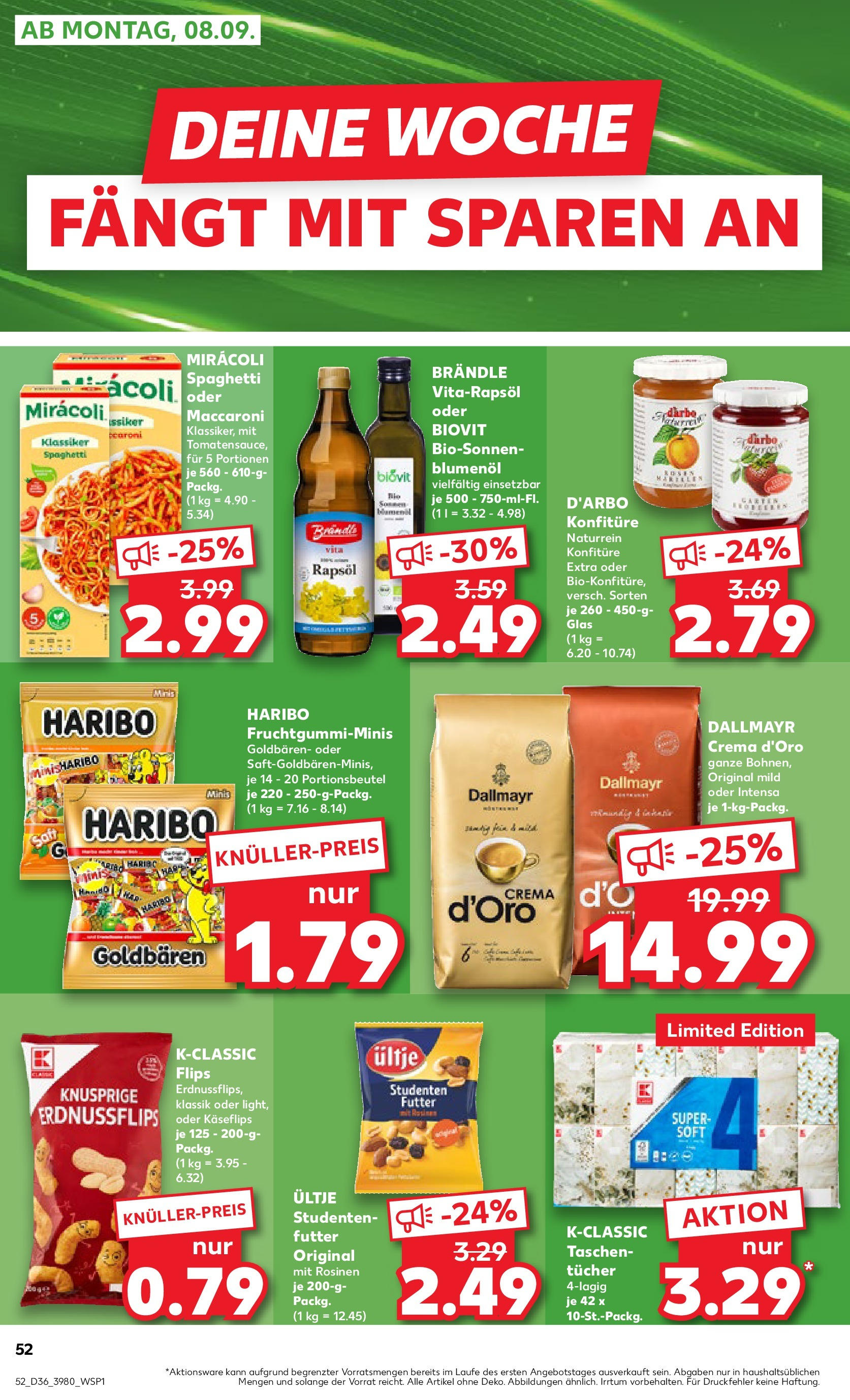 Prospekt Kaufland ab 04.09.2025 » Angebote Online zum Blättern | Seite: 52 | Produkte: Haribo, Rapsöl, Rosinen, Dallmayr