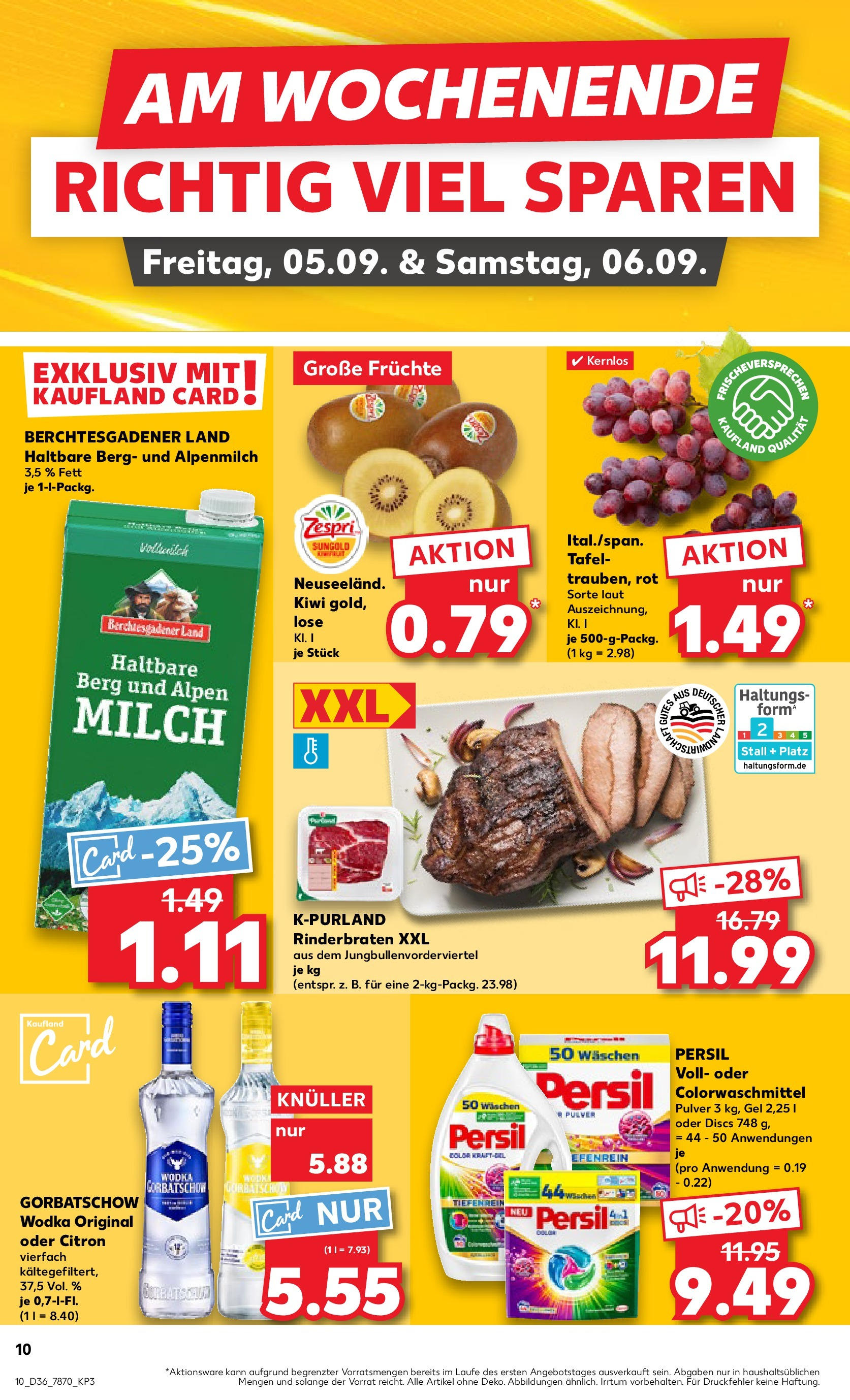 Prospekt Kaufland ab 04.09.2025 » Angebote Online zum Blättern | Seite: 10 | Produkte: Rinderbraten, Milch, Vodka, Kiwi