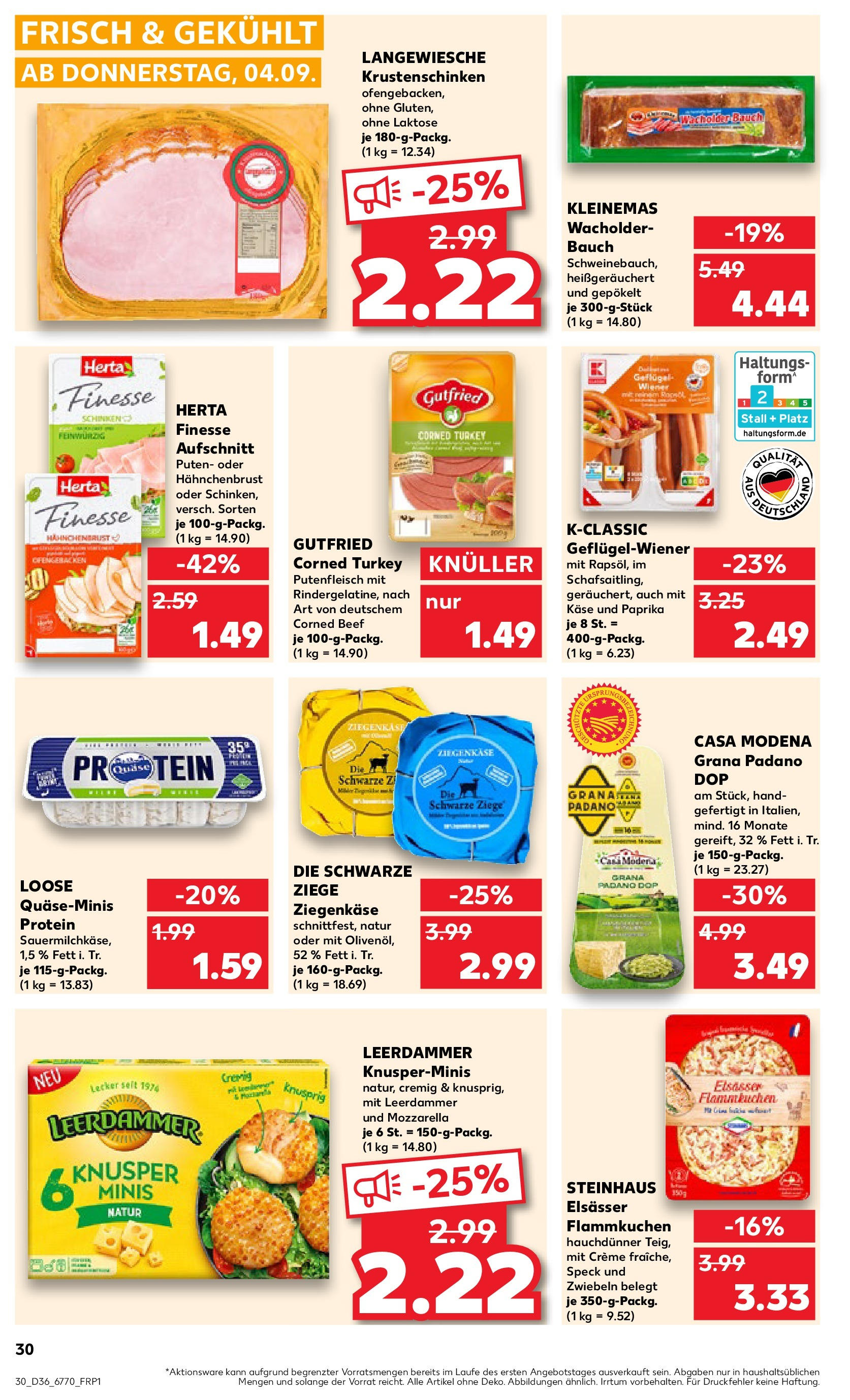 Prospekt Kaufland ab 04.09.2025 » Angebote und Werbung Online | Seite: 30 | Produkte: Leerdammer, Creme, Herta finesse, Hahnchenbrust Prospekt Kaufland ab 04.09.2025 » Angebote Online zum Blättern | Seite: 30 | Produkte: Leerdammer, Creme, Herta finesse, Hahnchenbrust