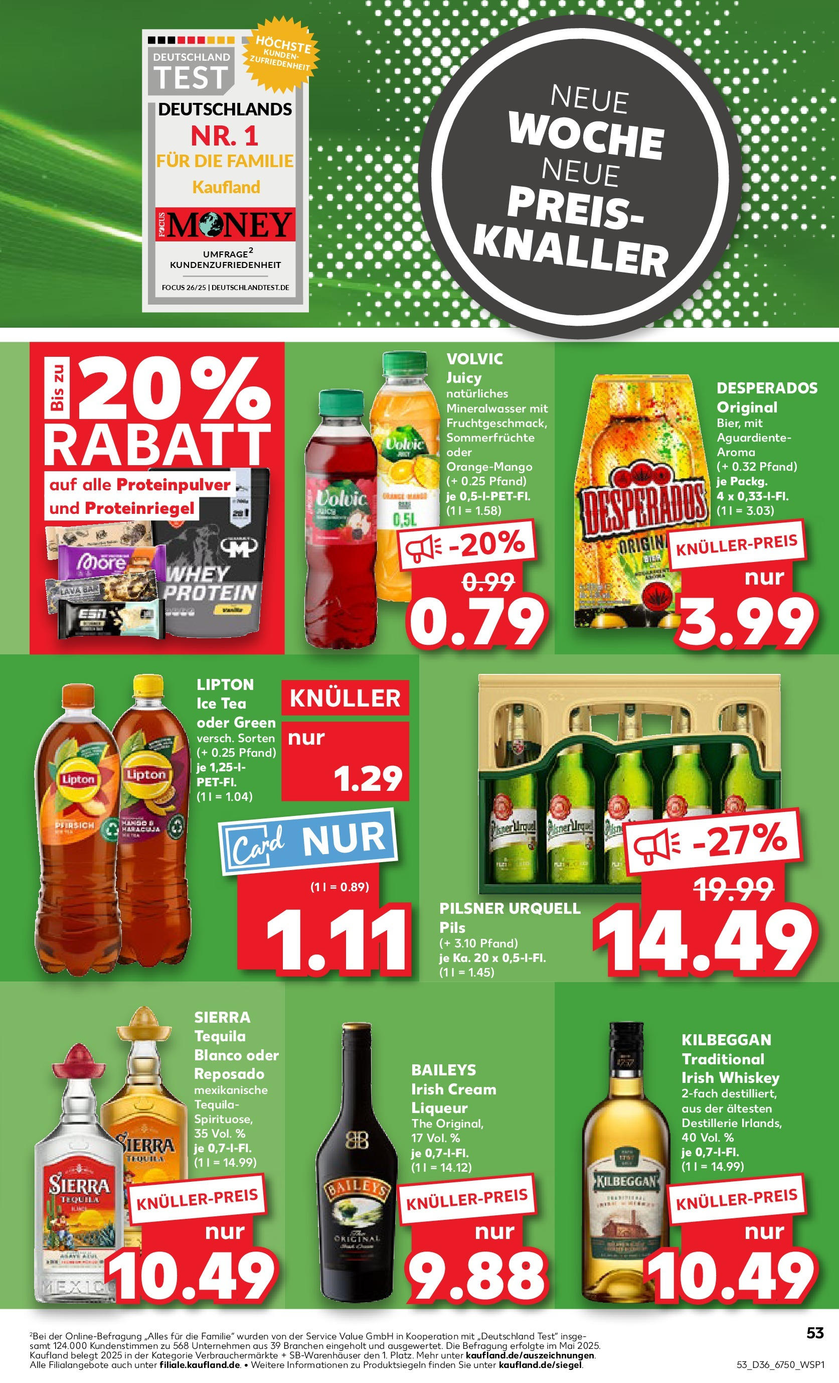Prospekt Kaufland ab 04.09.2025 » Angebote und Werbung Online | Seite: 53 | Produkte: Mineralwasser, Pilsner urquell, Pfirsich, Baileys Prospekt Kaufland ab 04.09.2025 » Angebote Online zum Blättern | Seite: 53 | Produkte: Mineralwasser, Pilsner urquell, Pfirsich, Baileys