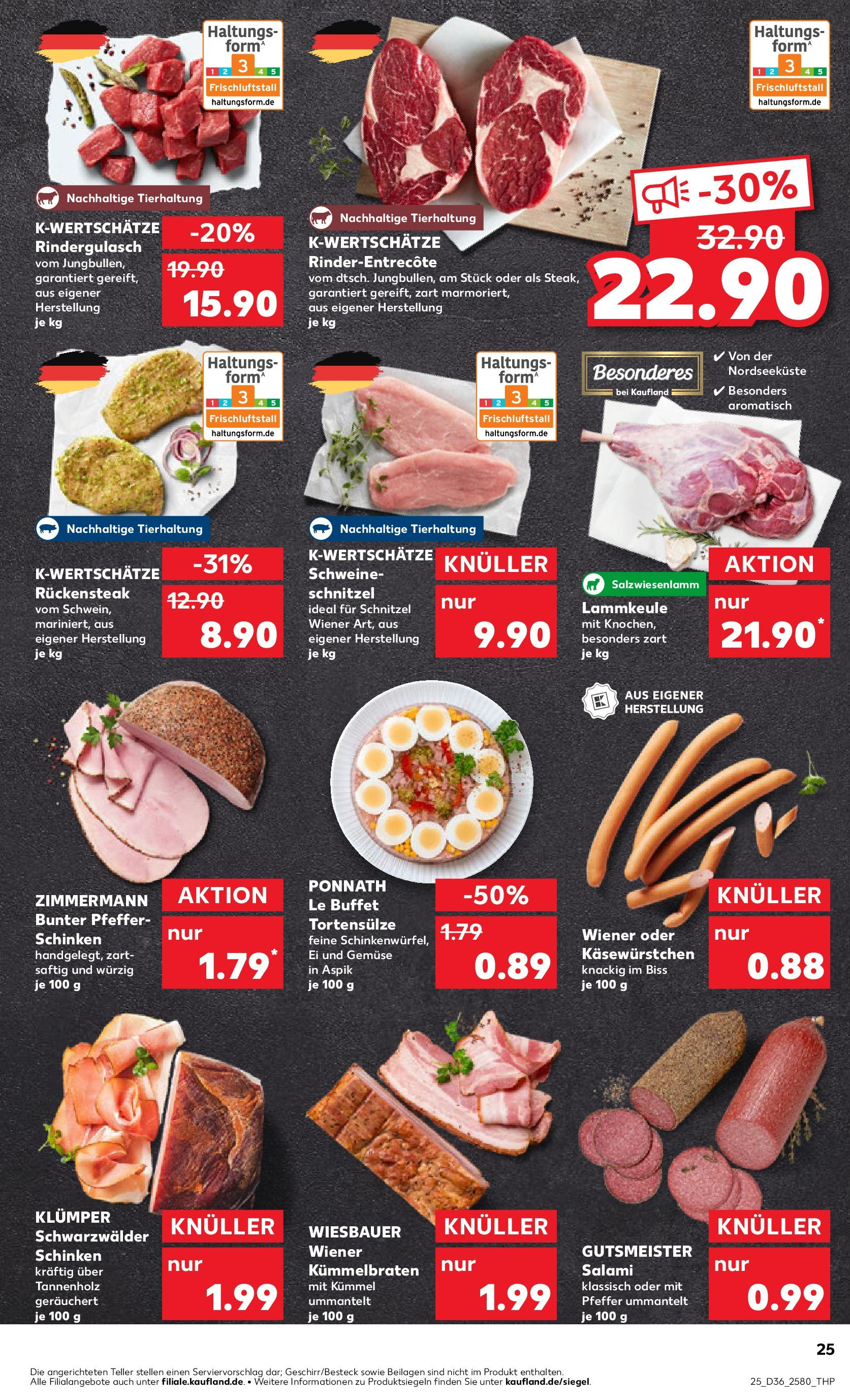 Prospekt Kaufland ab 04.09.2025 » Angebote Online zum Blättern | Seite: 25 | Produkte: Lammkeule, Schnitzel, Salami, Schinken