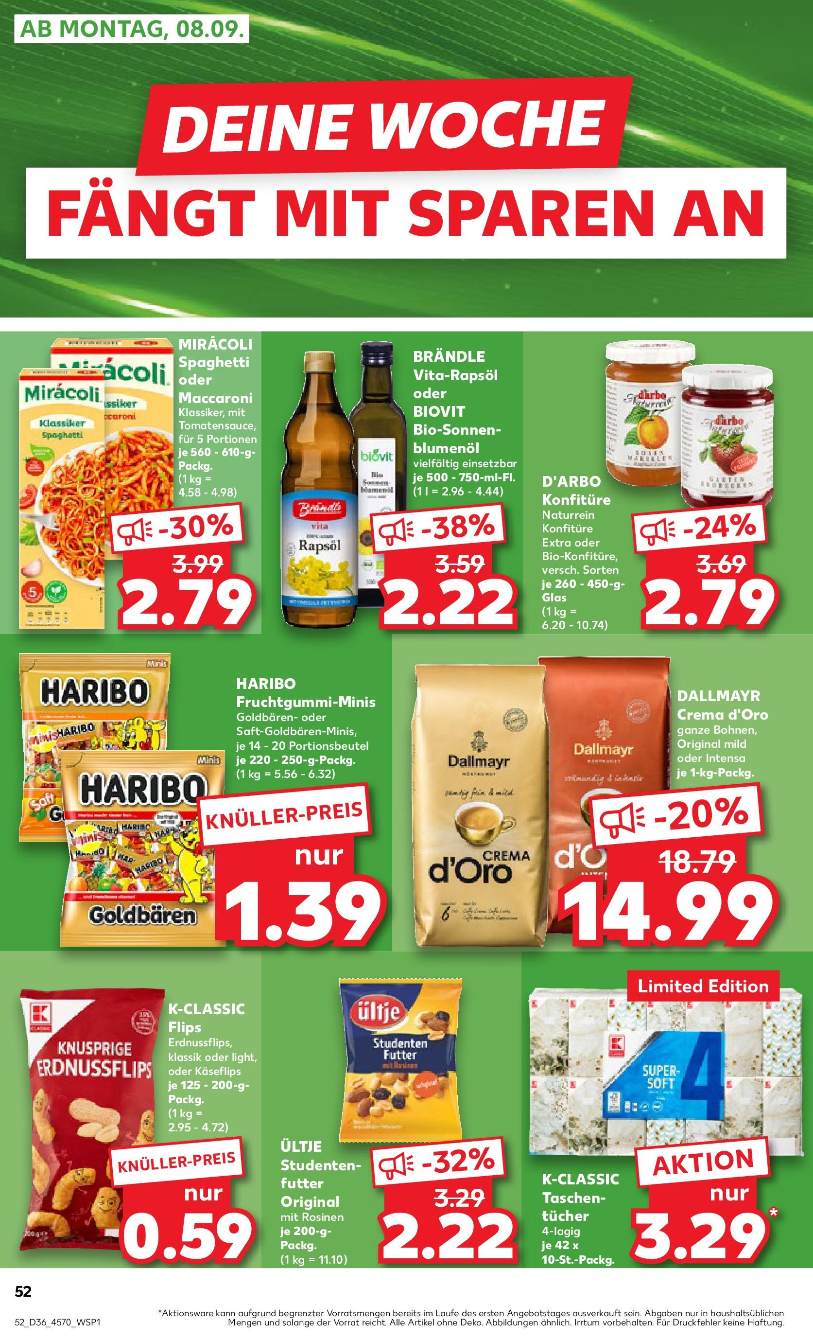 Prospekt Kaufland ab 04.09.2025 » Angebote Online zum Blättern | Seite: 52 | Produkte: Haribo, Rapsöl, Rosinen, Dallmayr