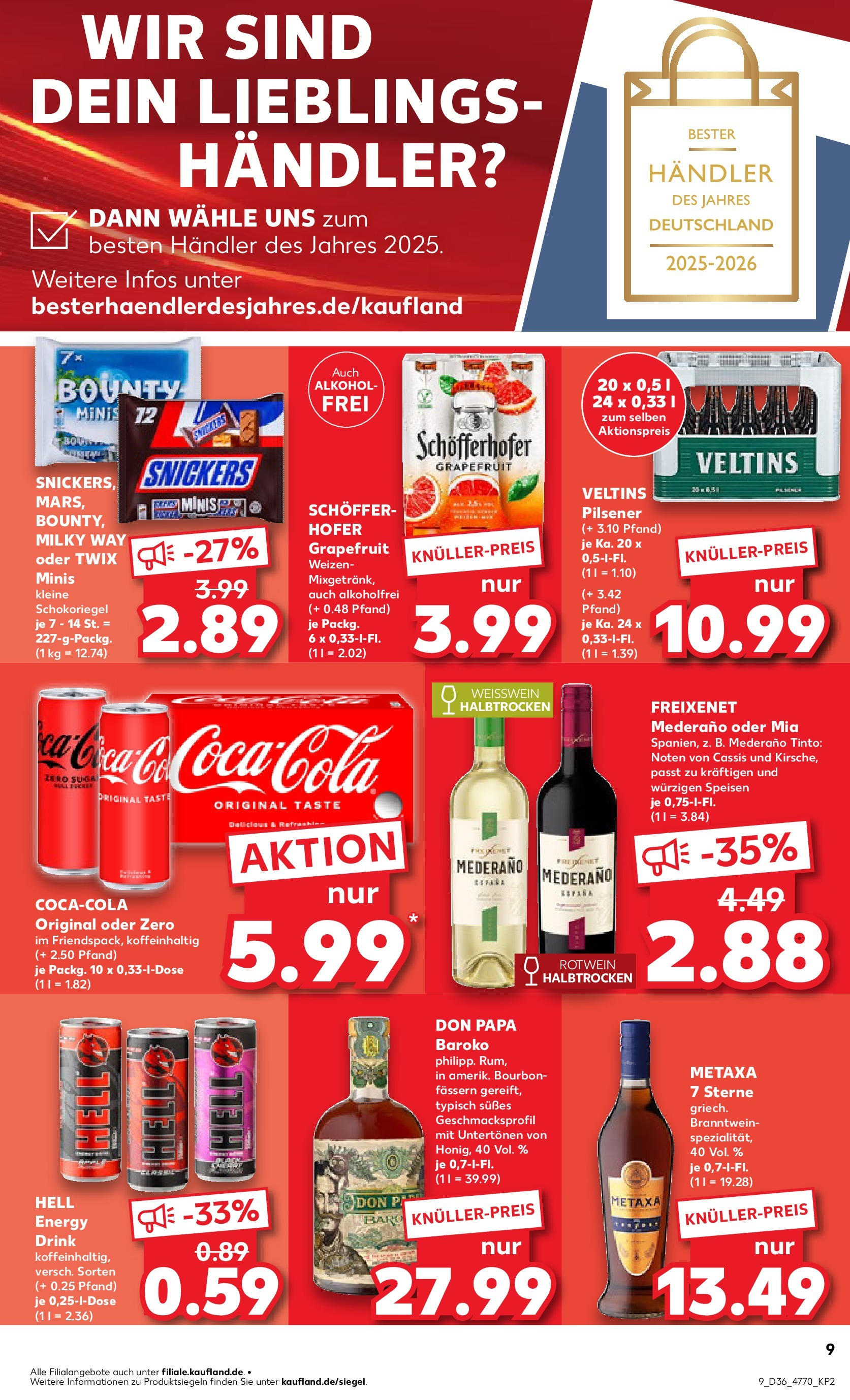 Prospekt Kaufland ab 04.09.2025 » Angebote Online zum Blättern | Seite: 9 | Produkte: Coca cola, Rotwein, Bourbon, Veltins