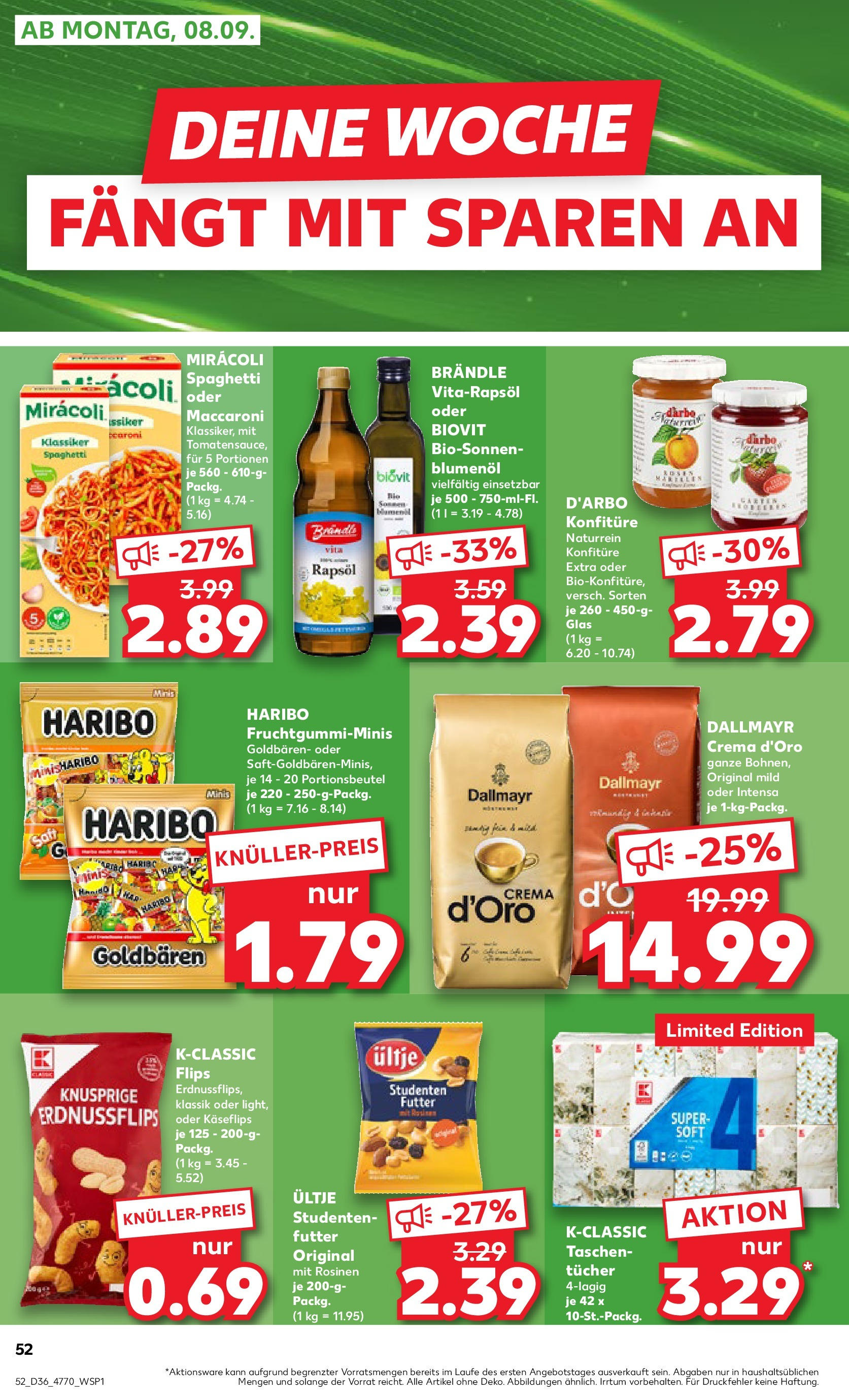 Prospekt Kaufland ab 04.09.2025 » Angebote Online zum Blättern | Seite: 52 | Produkte: Haribo, Rapsöl, Rosinen, Dallmayr