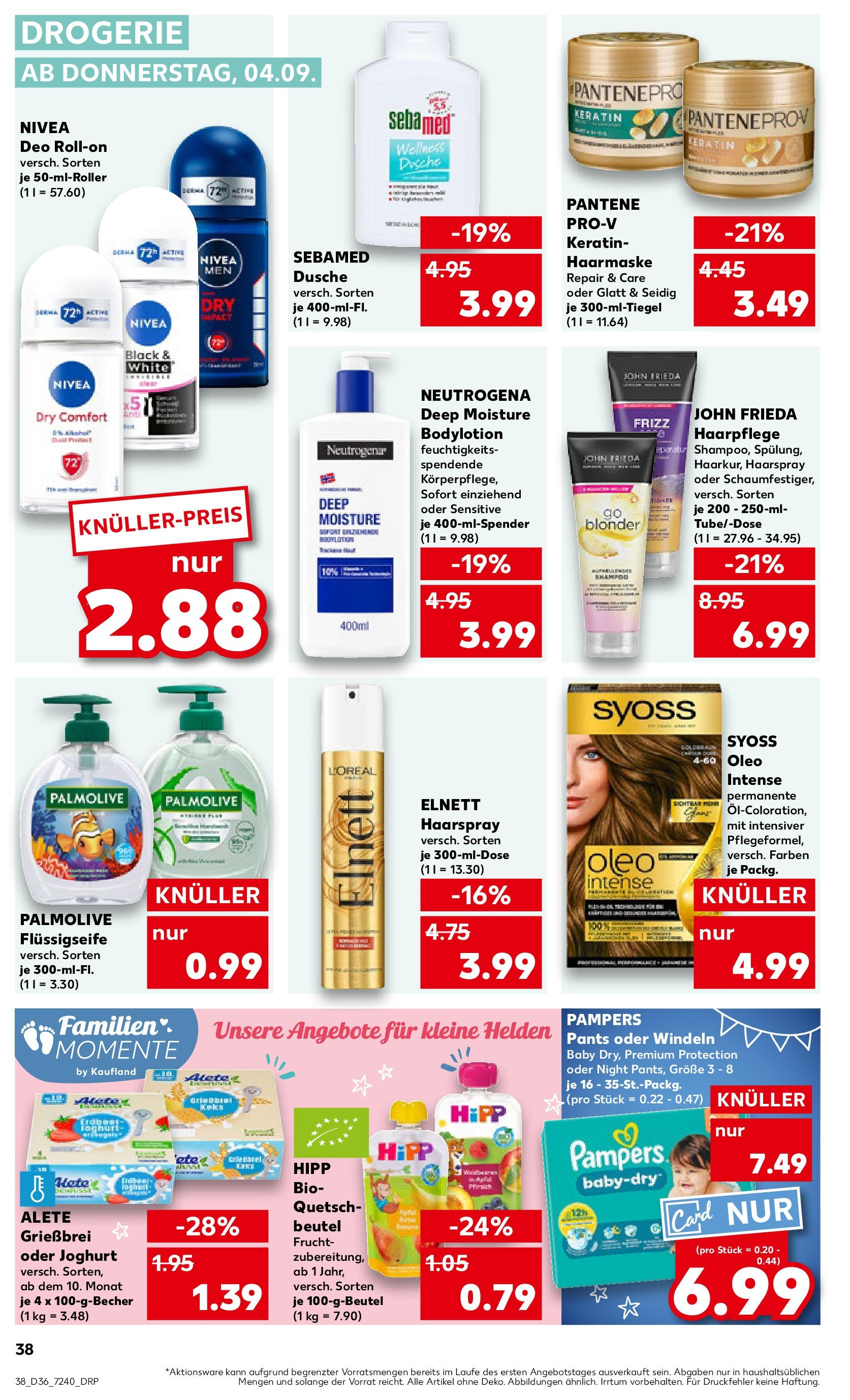 Prospekt Kaufland ab 04.09.2025 » Angebote Online zum Blättern | Seite: 38 | Produkte: Pampers, Shampoo, Haarspray, Shower Gel