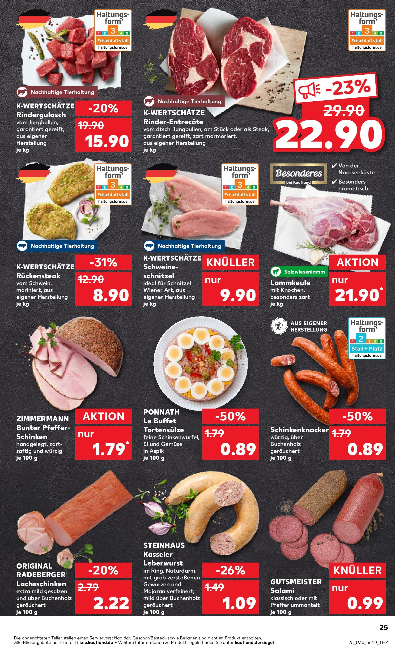 Prospekt Kaufland ab 04.09.2025 » Angebote Online zum Blättern | Seite: 25 | Produkte: Rindergulasch, Pfeffer, Schinken, Steak
