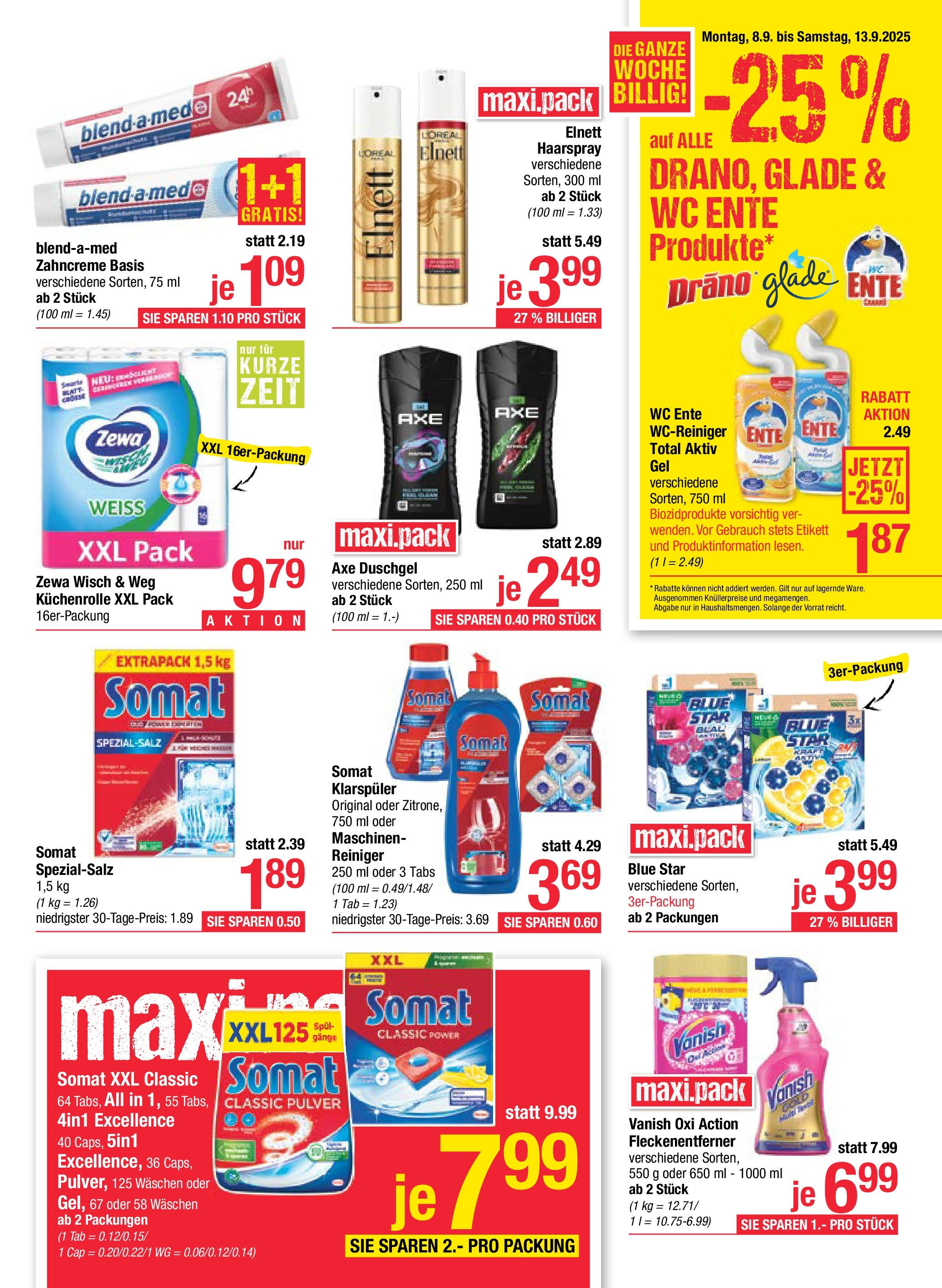 Maximarkt Anif, Bruck an der Großglocknerstraße (08.09.2025) || Aktuelle Angebote | Seite: 11 | Produkte: Klarspüler, Haarspray, Duschgel, Fleckenentferner Maximarkt Anif, Bruck an der Großglocknerstraße von 08.09.2025 - Aktuelle Angebote | Seite: 11 | Produkte: Klarspüler, Haarspray, Duschgel, Fleckenentferner