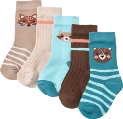 PUSBLU Socken mit Tier-Muster, braun + beige + blau, Gr. 19/22