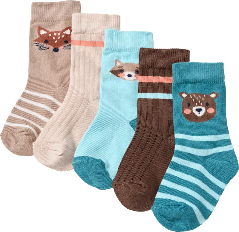 PUSBLU Socken mit Tier-Muster, braun + beige + blau, Gr. 19/22