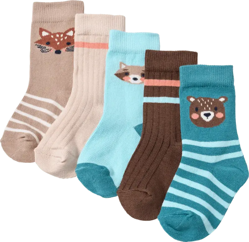 PUSBLU Socken mit Tier-Muster, braun + beige + blau, Gr. 19/22