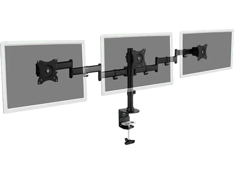 digitUS Dreifach Monitor Ständer mit Klemmbefestigung, 15-27 Zoll, max. 24 kg, Schwarz; Monitorhalterung