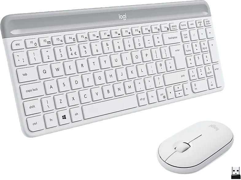 LOGITECH MK470 Slim Combo Kabelloses & geräuscharmes Tastatur-Maus-Set, DEU (Qwertz), Grauweiß; Kabelloses Tastatur-Maus Set