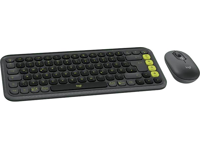 LOGITECH Pop Icon Combo, Kabelloses Tastatur-Maus-Set mit anpassbaren Aktionstasten, Bluetooth, DEU (Qwertz), Grafit / Grün; Kabelloses Tastatur-Maus Set