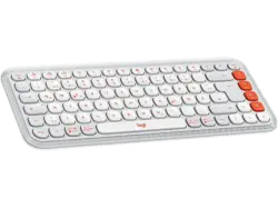LOGITECH Pop Icon Keys, Kabellose Tastatur mit personalisierbaren Emoji-Tasten, Bluetooth, DEU (Qwertz), Grauweiß / Orange
